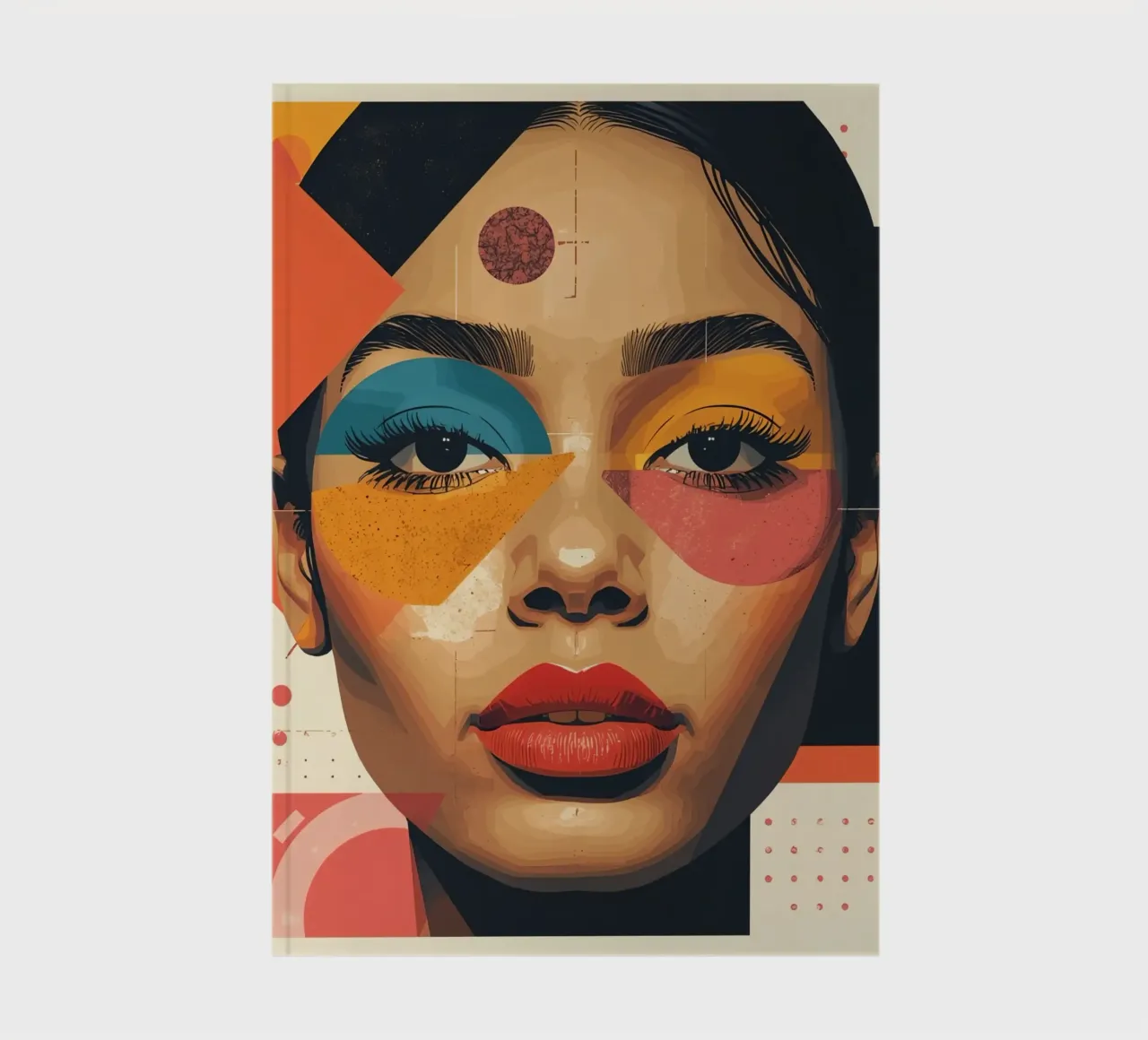 Woman's Face with Geometric Shapes and Abstract Background notebook by DesignDoodle