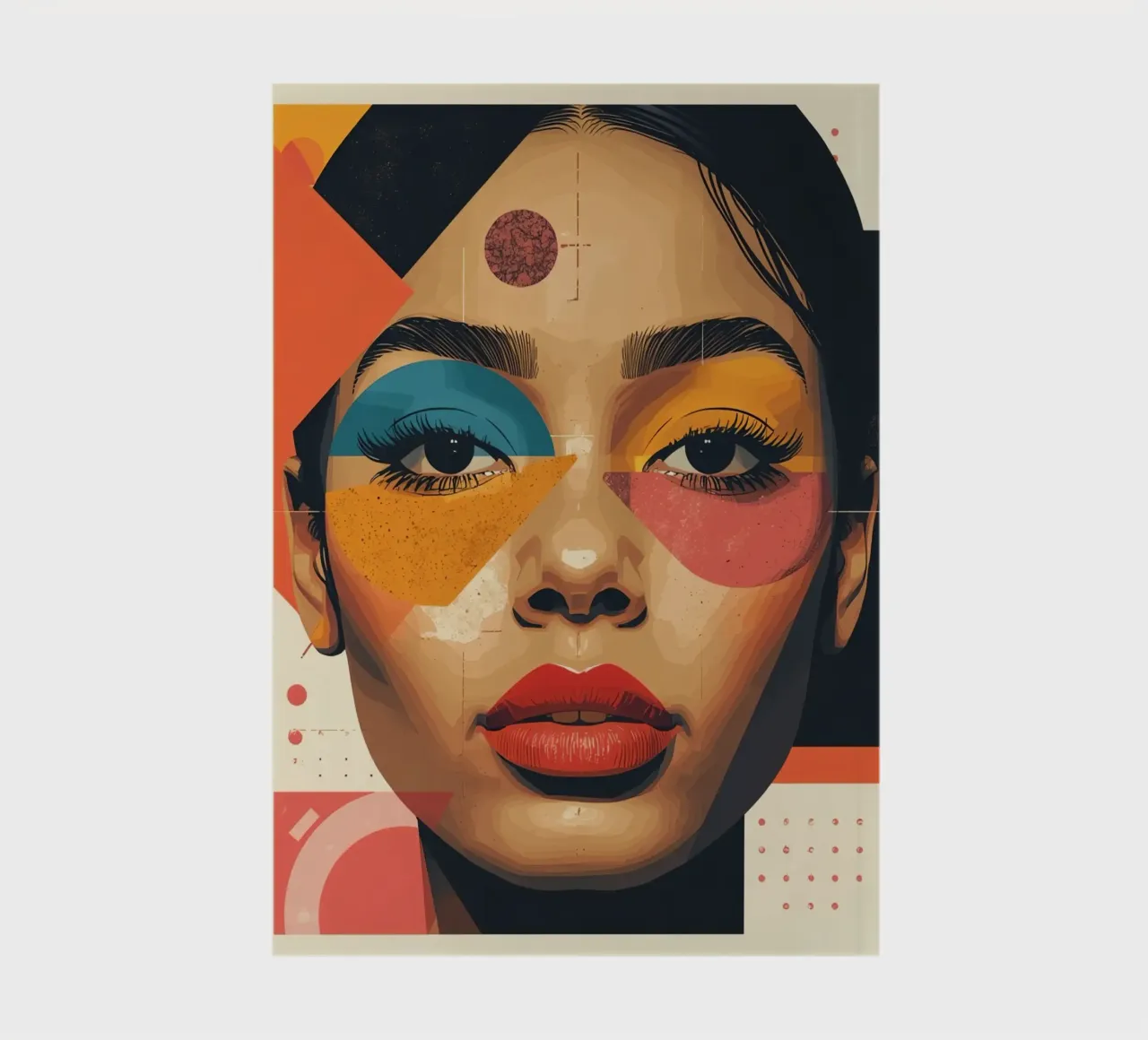 Woman's Face with Geometric Shapes and Abstract Background notebook by DesignDoodle