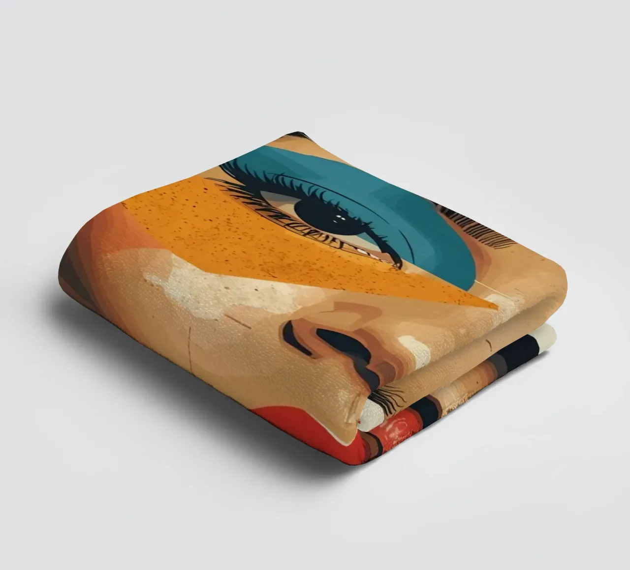Woman's Face with Geometric Shapes and Abstract Background towel by DesignDoodle