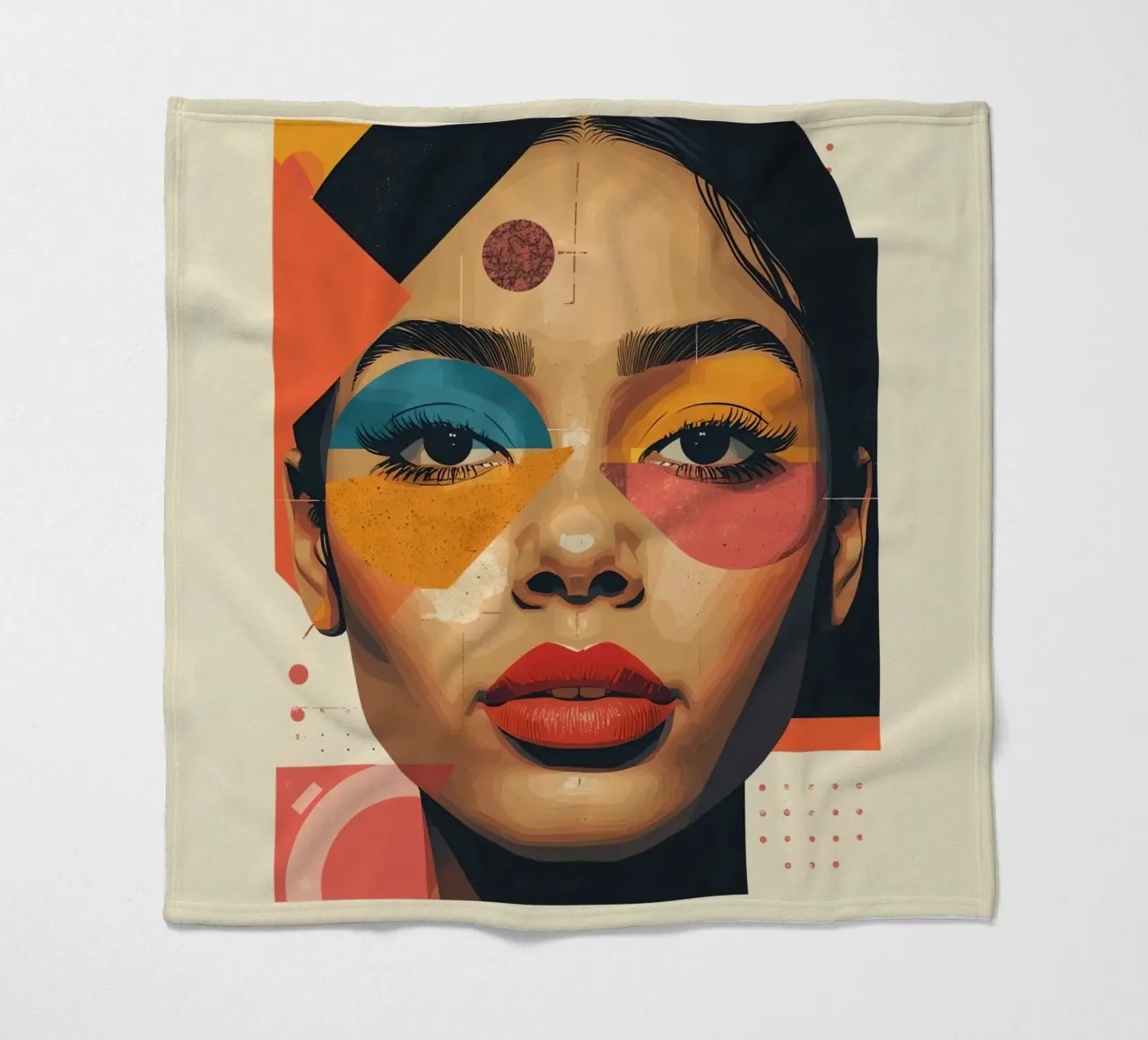 Woman's Face with Geometric Shapes and Abstract Background fleece blanket by DesignDoodle