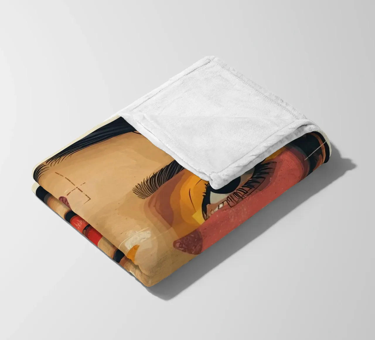 Woman's Face with Geometric Shapes and Abstract Background fleece blanket by DesignDoodle