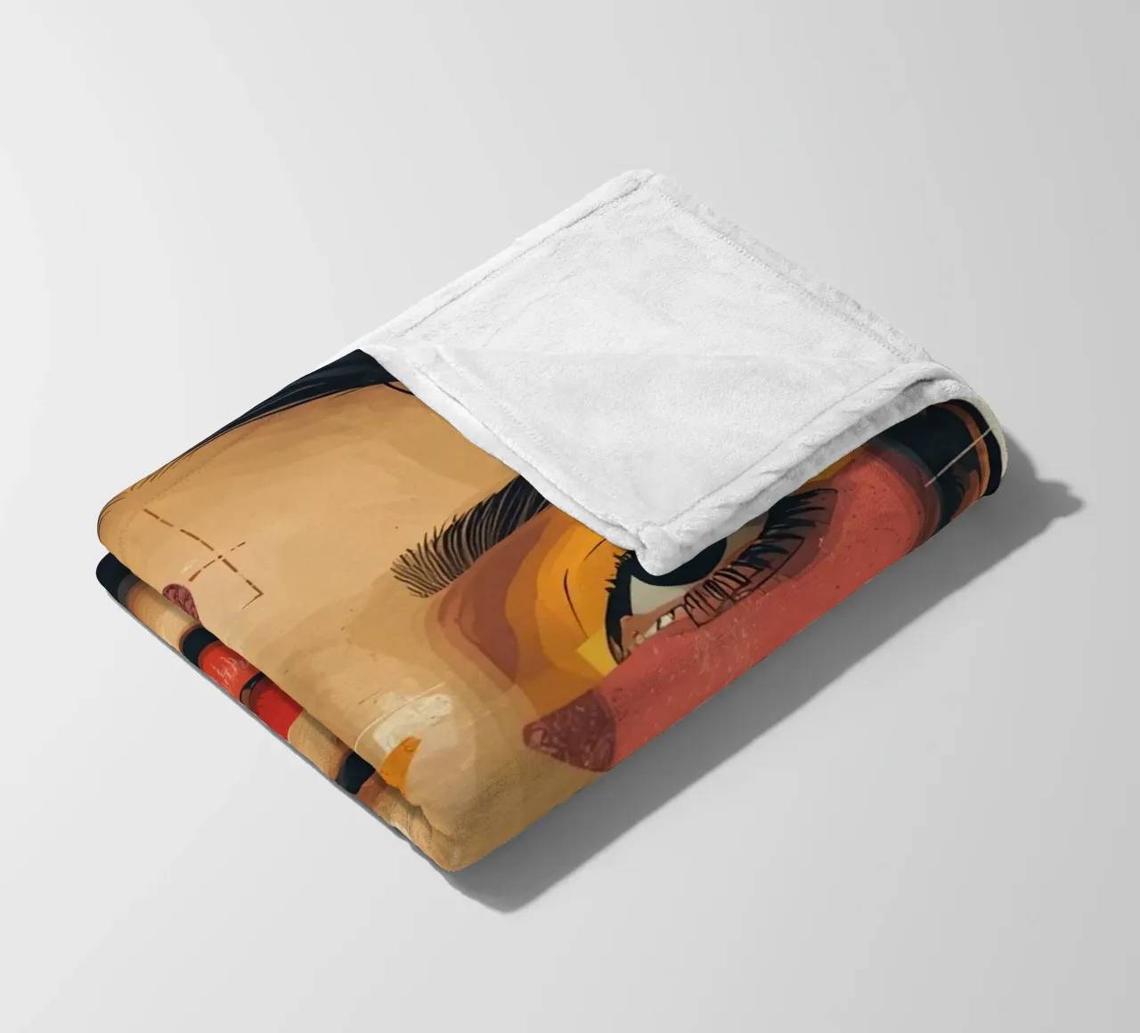 Woman's Face with Geometric Shapes and Abstract Background fleece blanket by DesignDoodle