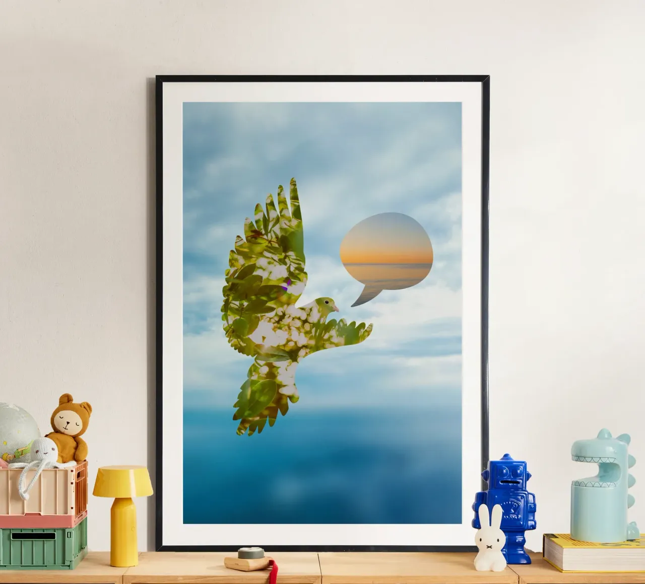 Colomba della pace - sentimenti di pace poster con telaio in alluminio da undarstellbar Christliche Poster