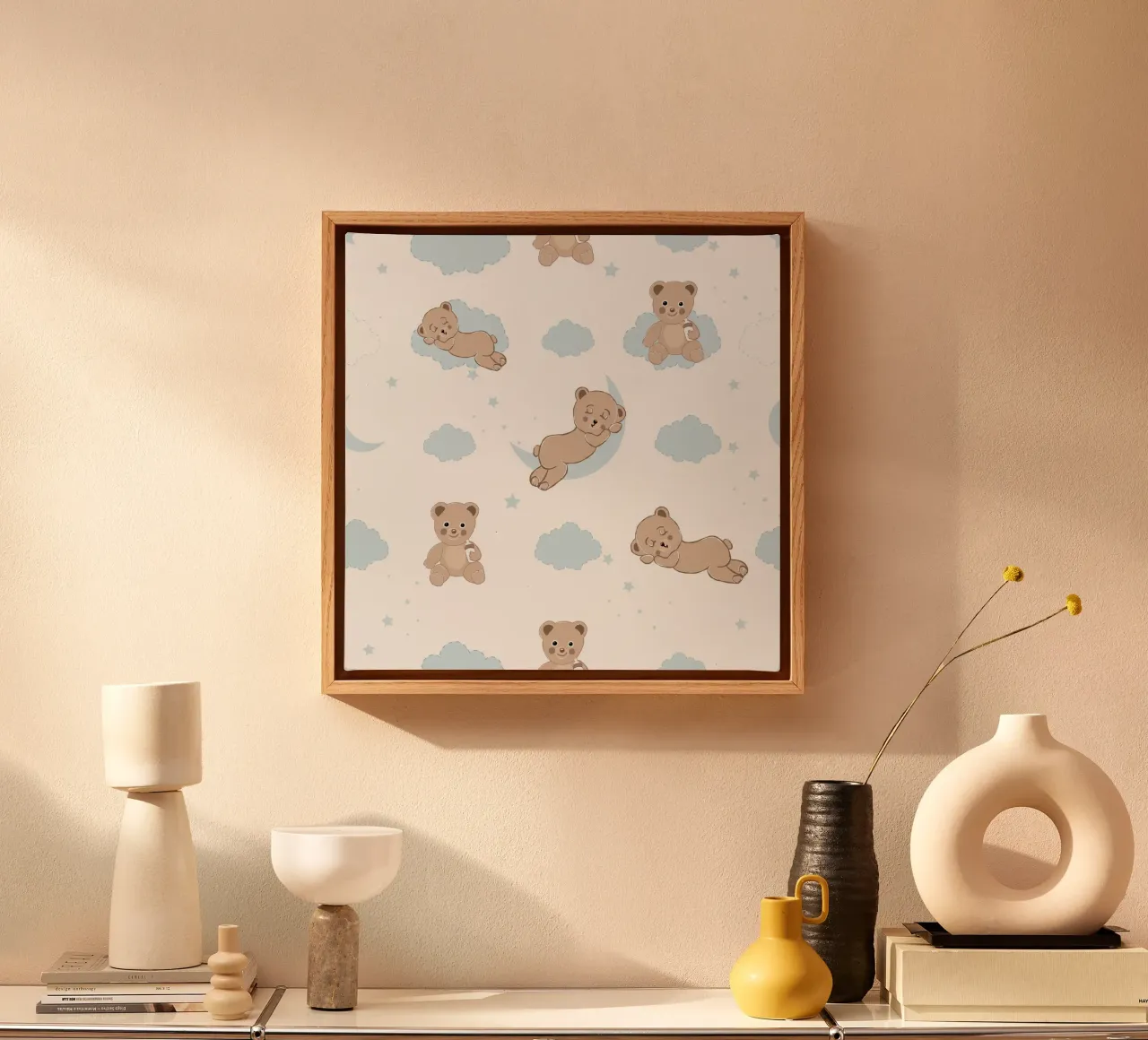 Cute bears with clouds canvas with Floater frame by gulsengunel