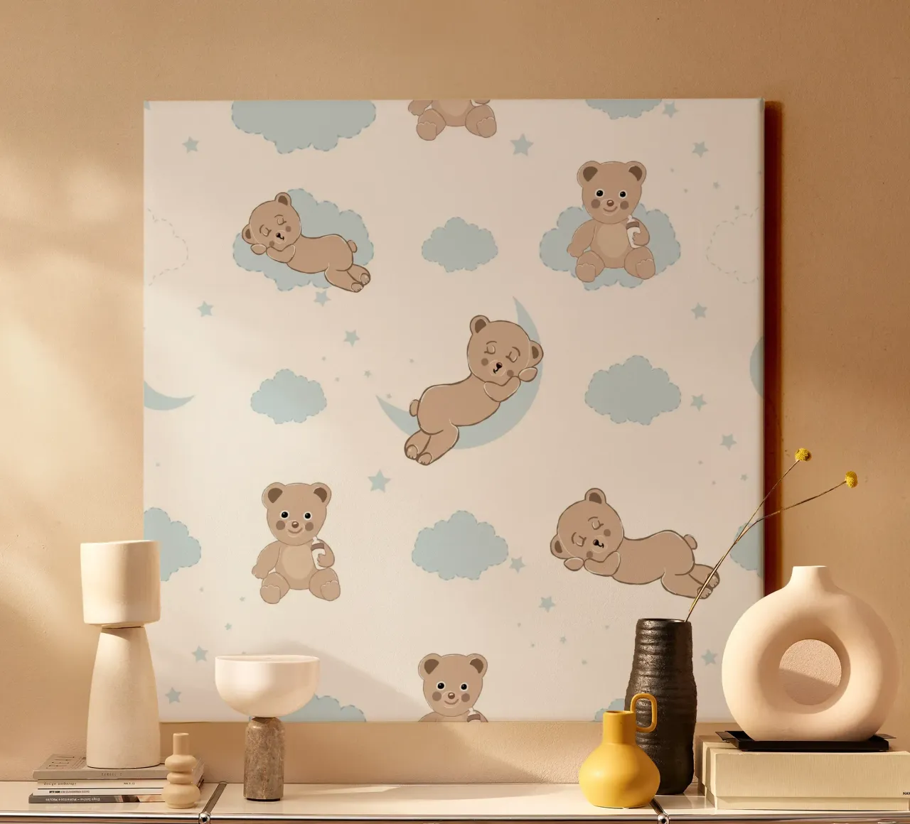 Cute bears with clouds canvas with Floater frame by gulsengunel