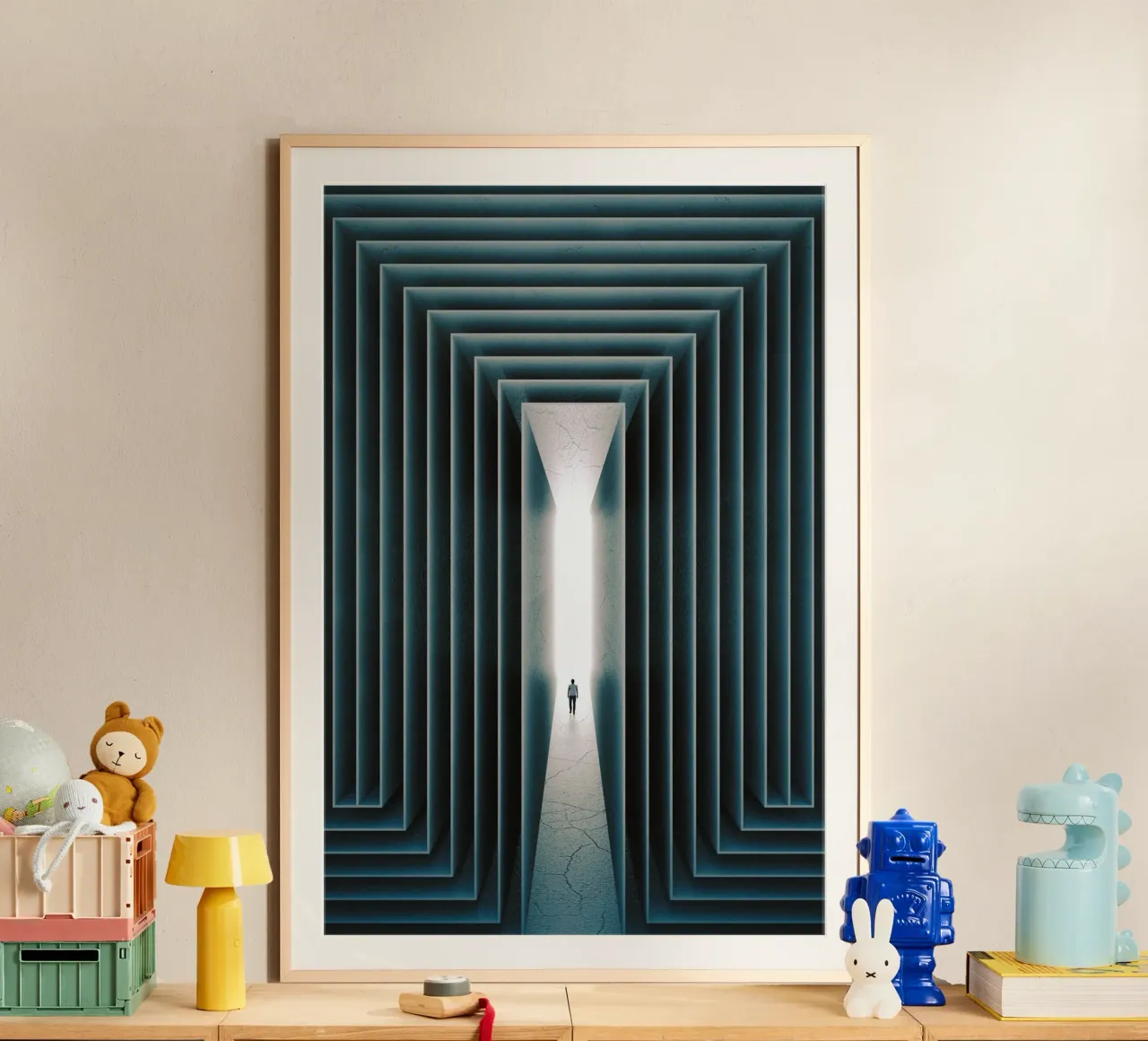 Il cammino verso la luce poster con telaio in legno da undarstellbar Christliche Poster