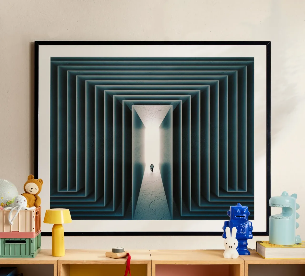 Il cammino verso la luce poster con telaio in legno da undarstellbar Christliche Poster