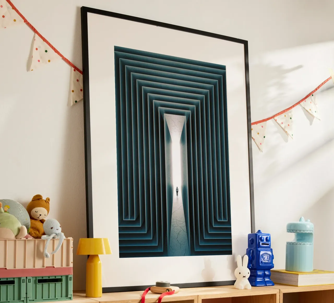 Il cammino verso la luce poster con telaio in legno da undarstellbar Christliche Poster