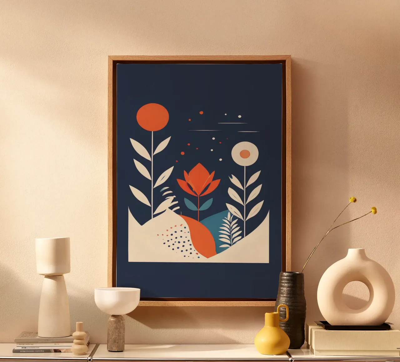 Floral Boho Modern 3 canvas met Baklijst van vintageshop