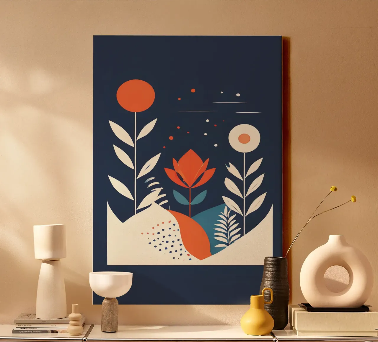 Floral Boho Modern 3 canvas met Baklijst van vintageshop