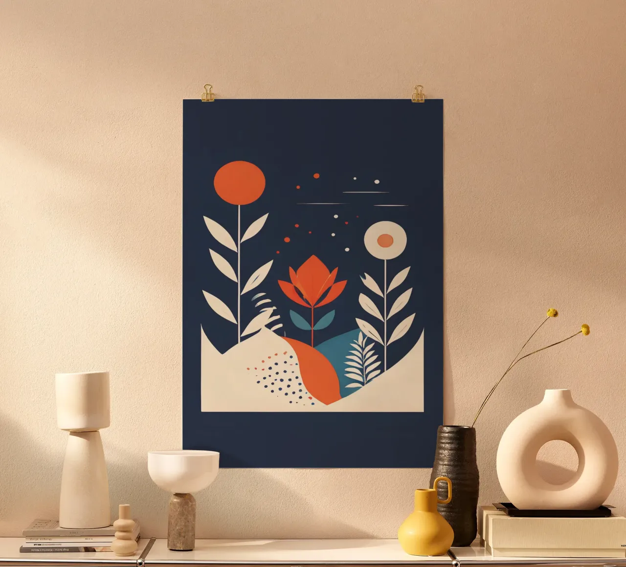 Floral Boho Modern 3 poster con telaio in legno da vintageshop