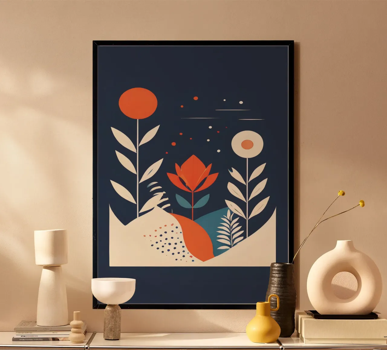Floral Boho Modern 3 poster con telaio in legno da vintageshop