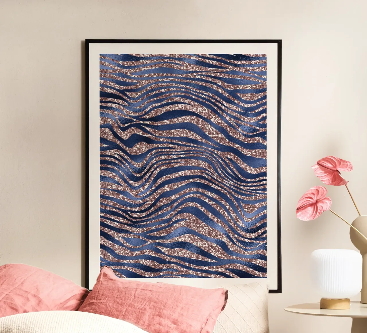 Blush & Navy Animal Pattern 7 poster con telaio in alluminio da Yaso Design Animal