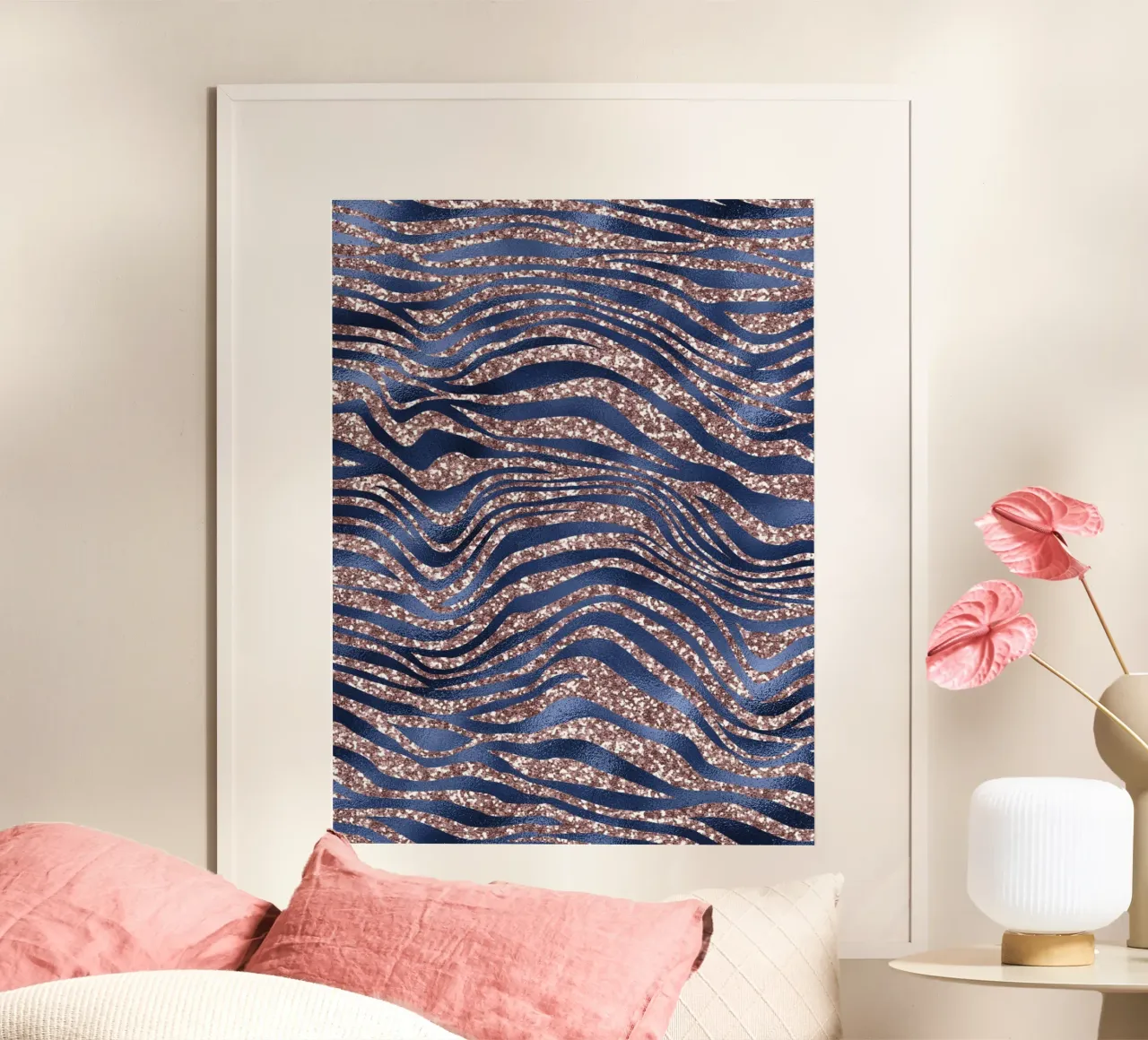 Blush & Navy Animal Pattern 7 poster con telaio in alluminio da Yaso Design Animal