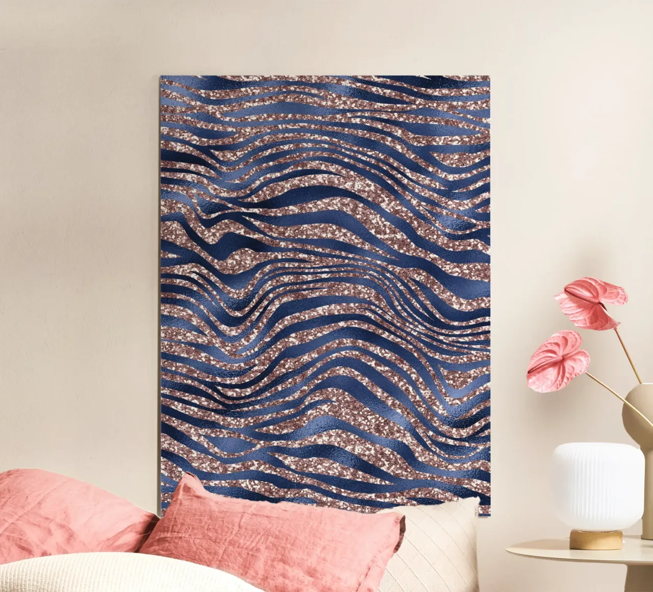 Blush & Navy Animal Pattern 7 poster con telaio in alluminio da Yaso Design Animal