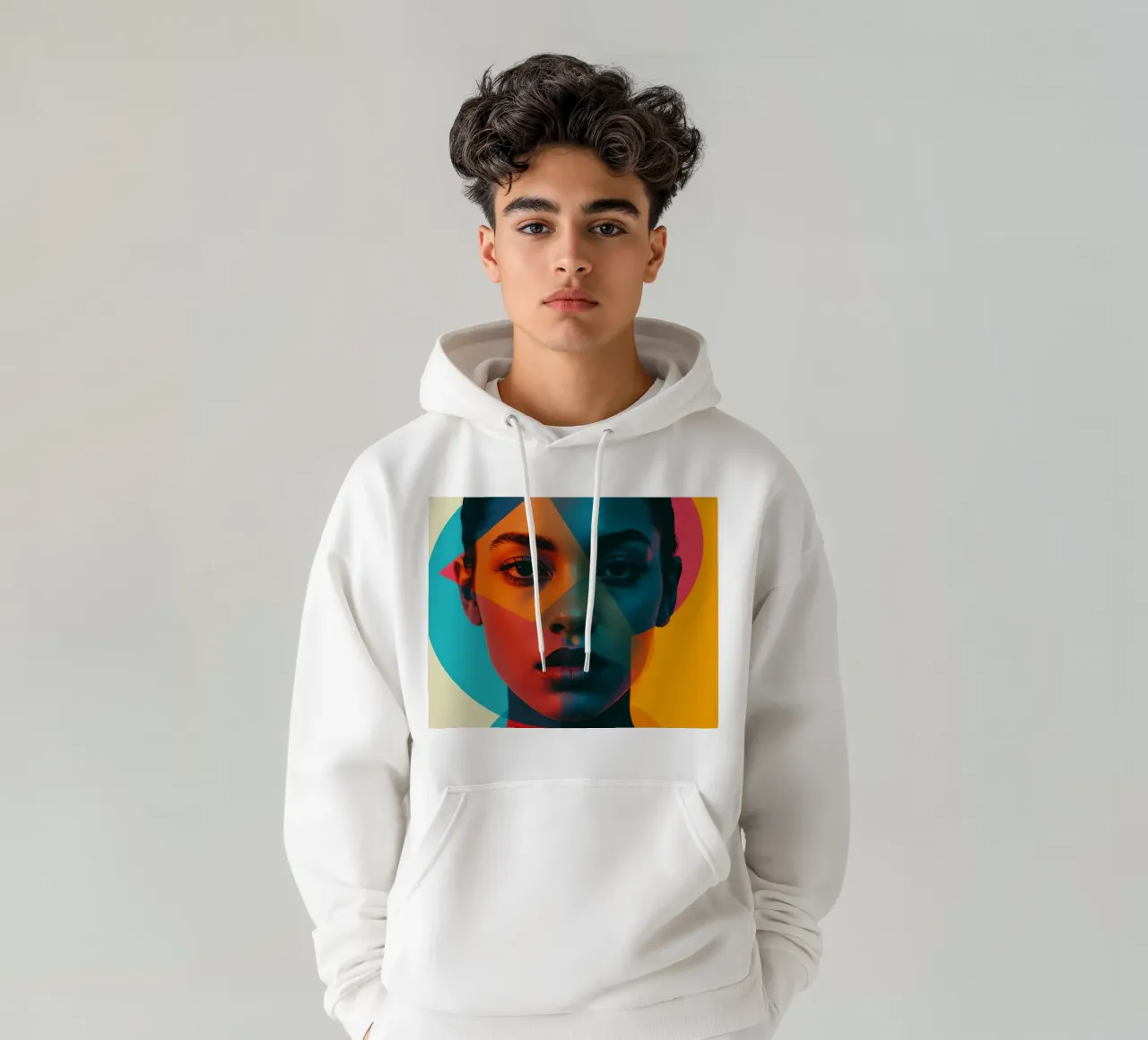 Volto di donna con forme geometriche e blocchi di colore felpa con cappuccio da DesignDoodle