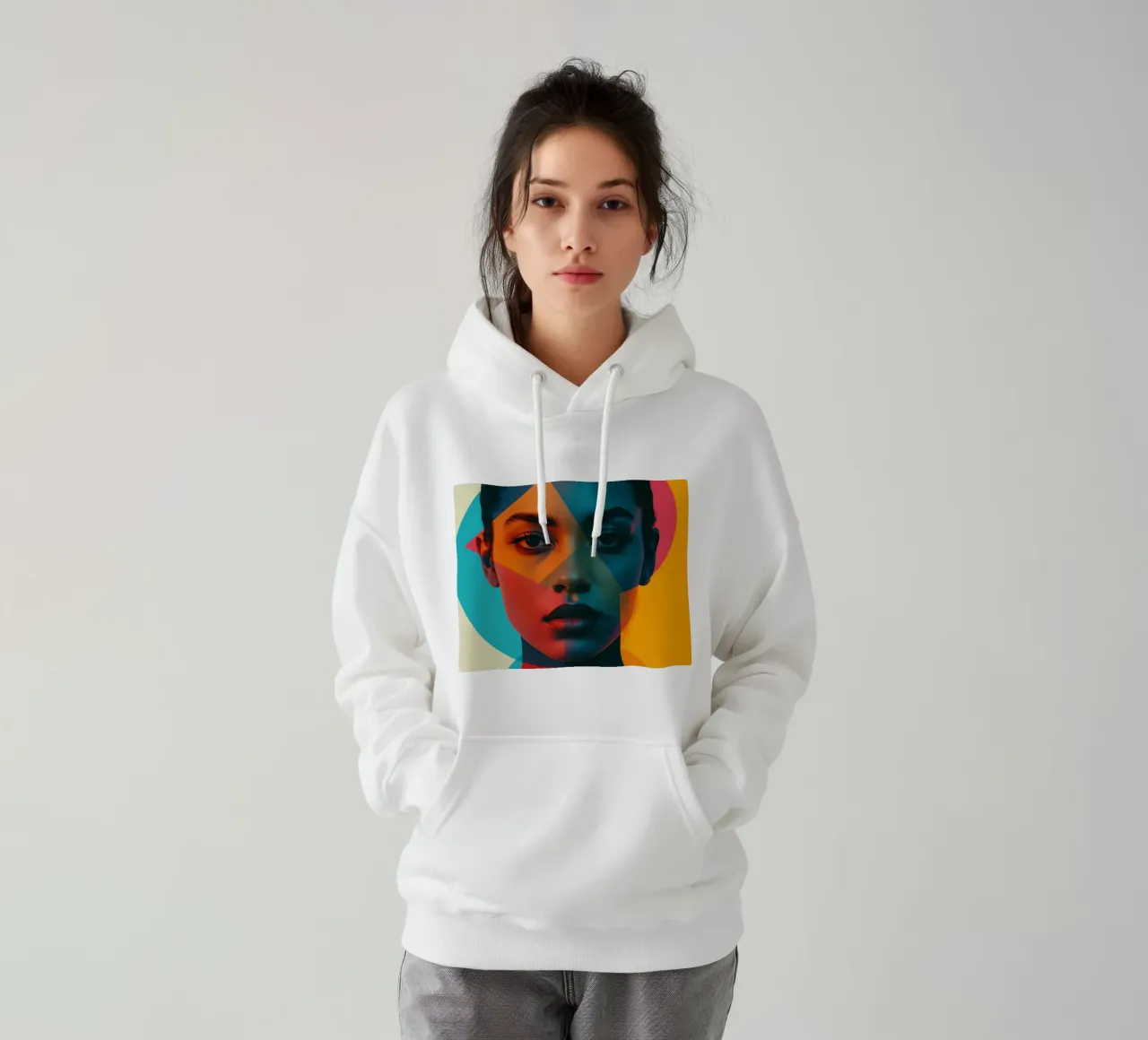 Volto di donna con forme geometriche e blocchi di colore felpa con cappuccio da DesignDoodle