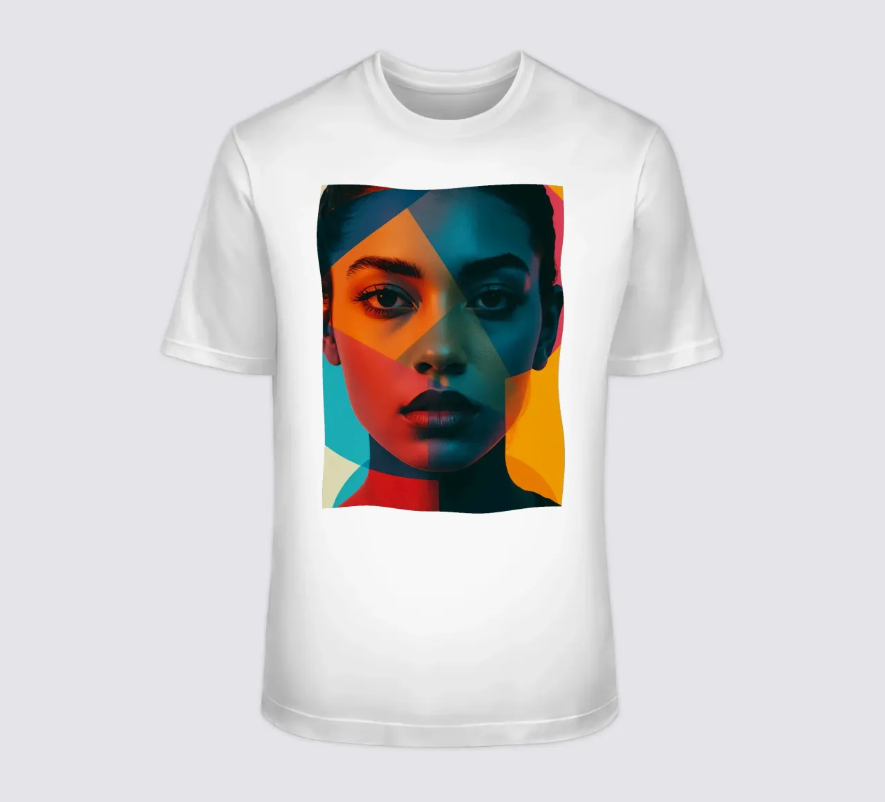 Woman's Face with Geometric Shapes and Color Blocking t-shirt by DesignDoodle