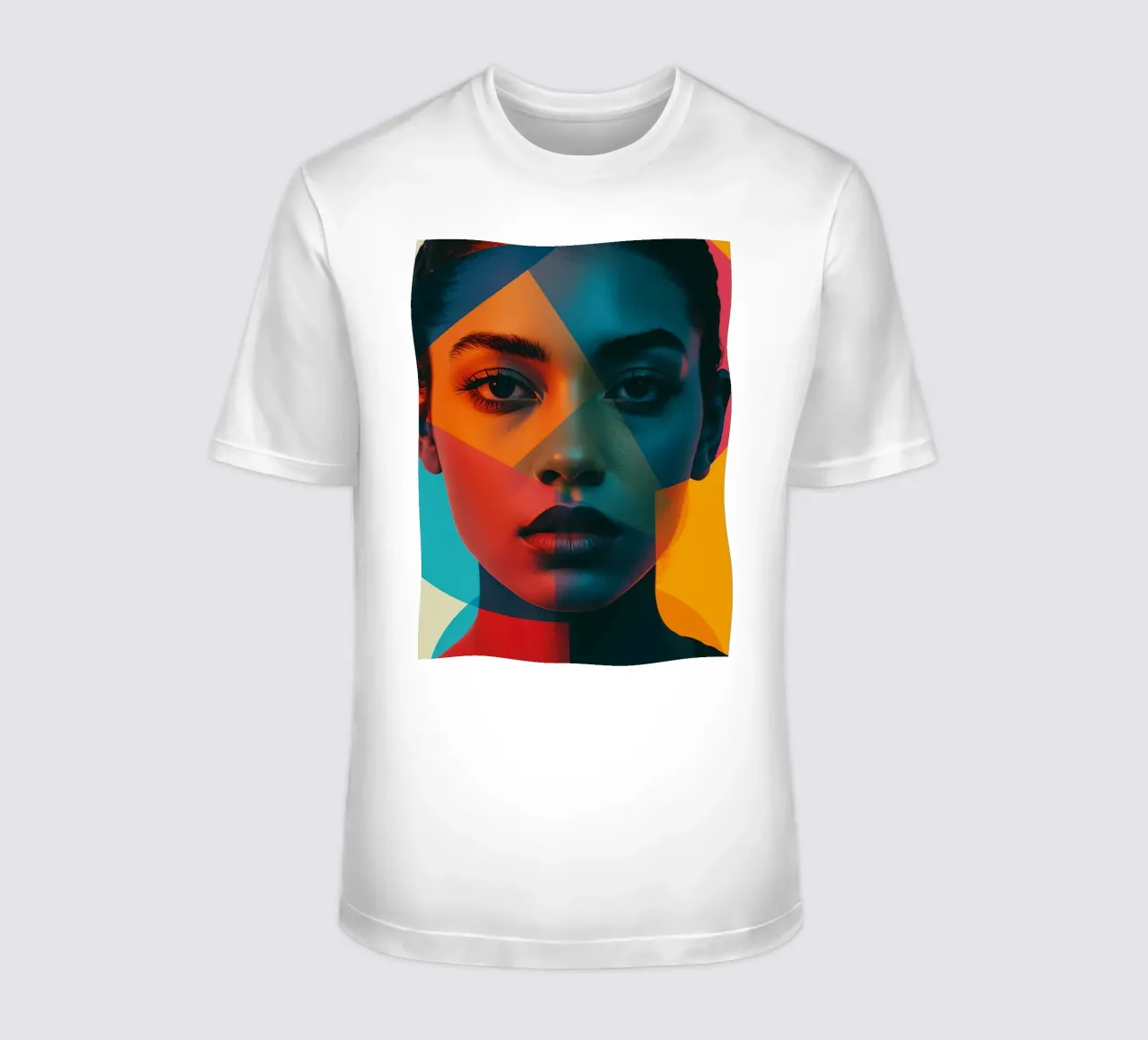 Woman's Face with Geometric Shapes and Color Blocking t-shirt by DesignDoodle