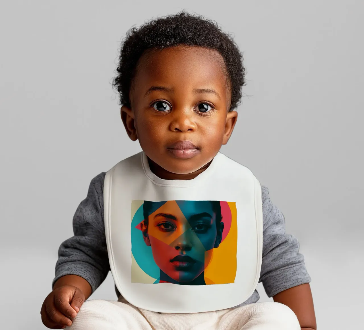 Volto di donna con forme geometriche e blocchi di colore bavaglino da DesignDoodle