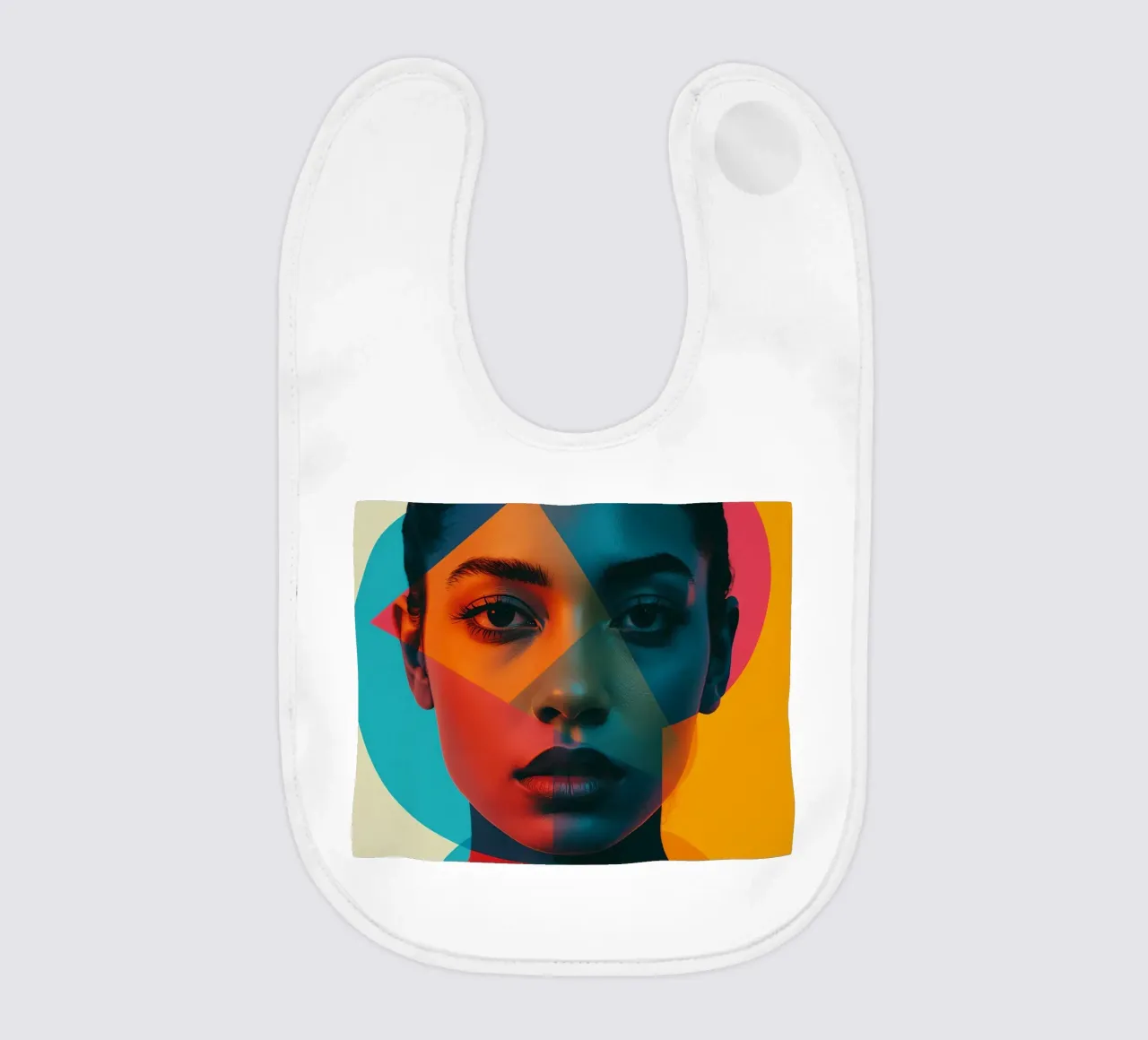 Volto di donna con forme geometriche e blocchi di colore bavaglino da DesignDoodle