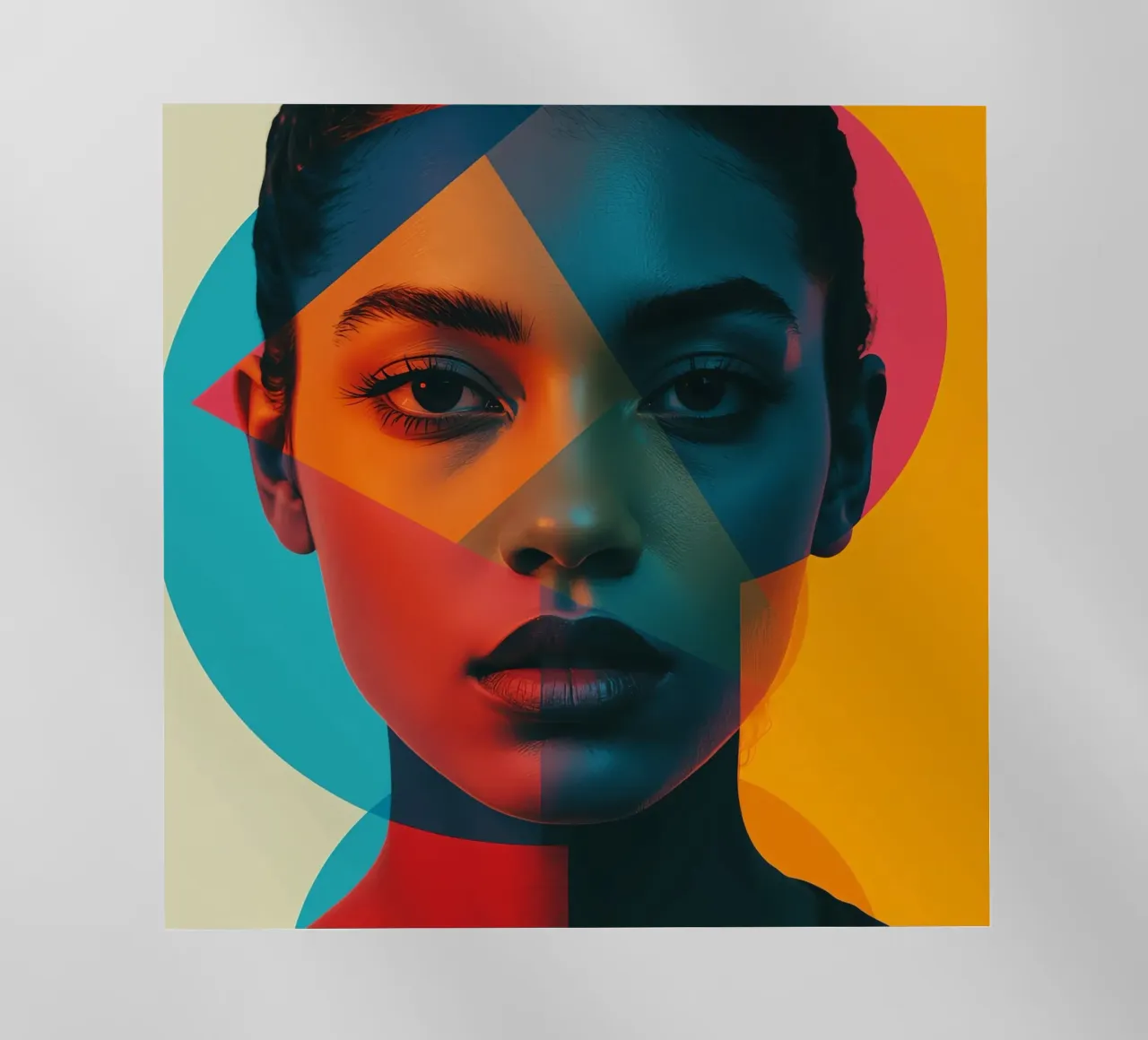Volto di donna con forme geometriche e blocchi di colore pellicola backlit da DesignDoodle