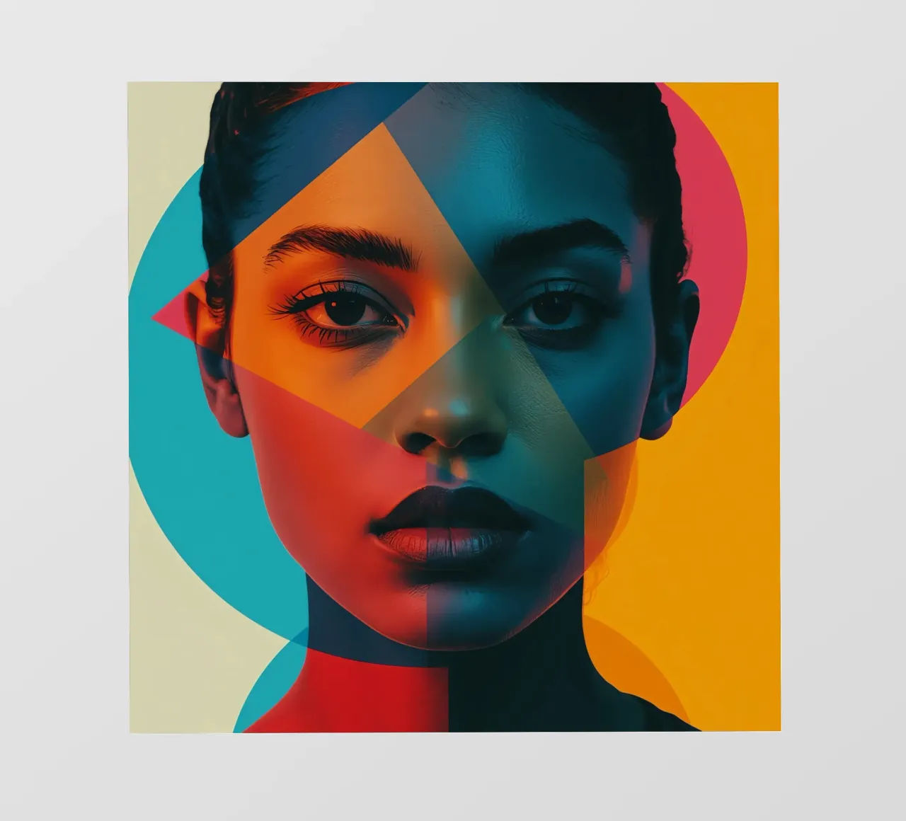 Volto di donna con forme geometriche e blocchi di colore pellicola backlit da DesignDoodle