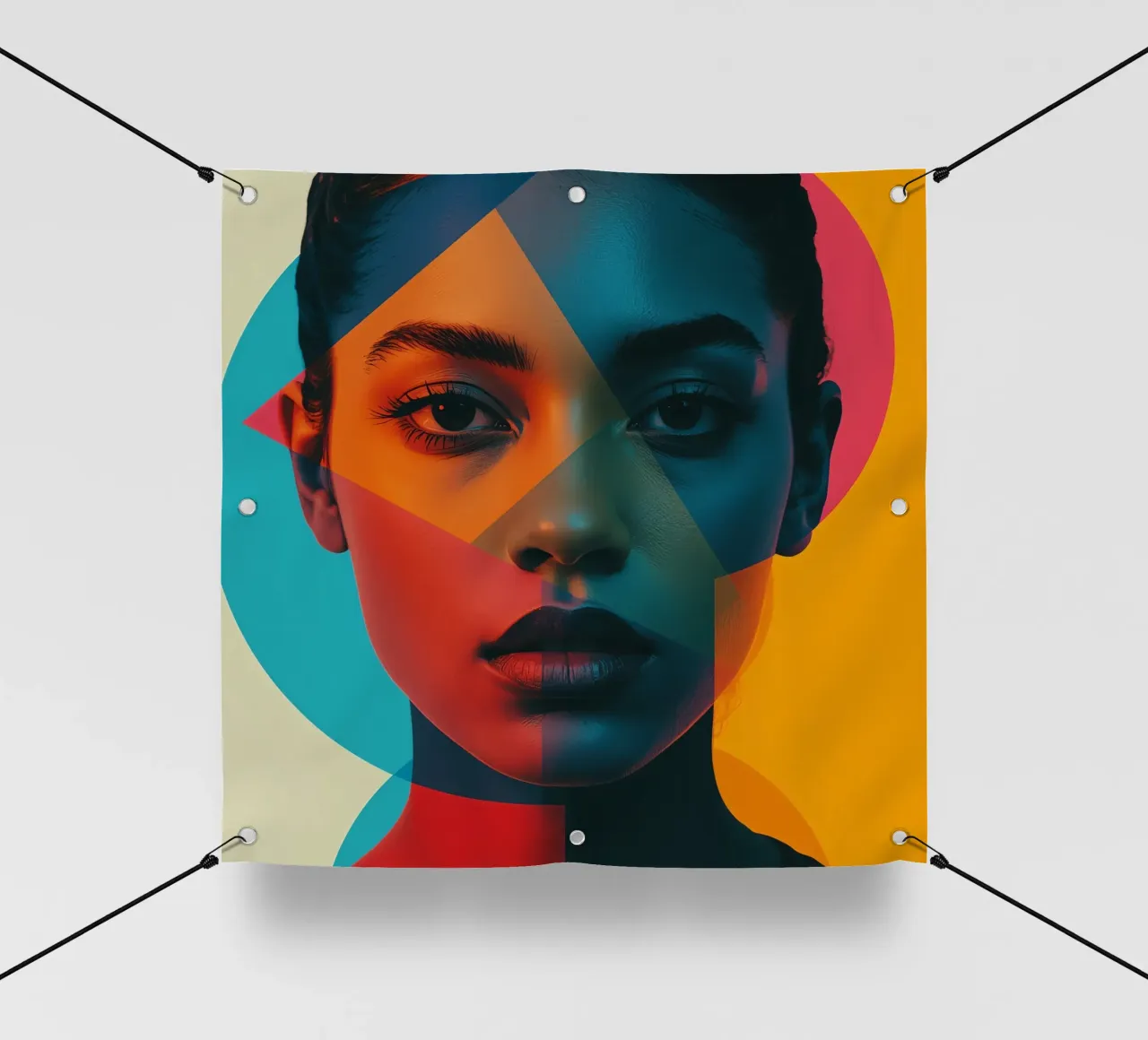 Volto di donna con forme geometriche e blocchi di colore telo in pvc da DesignDoodle