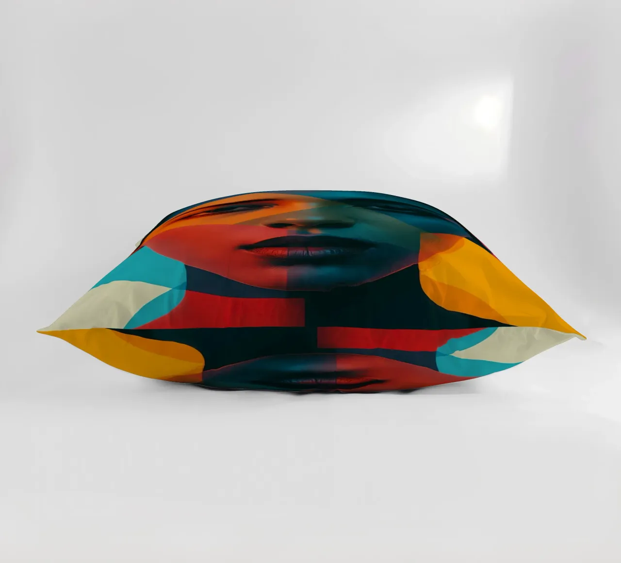 Woman's Face with Geometric Shapes and Color Blocking decorative cushion by DesignDoodle