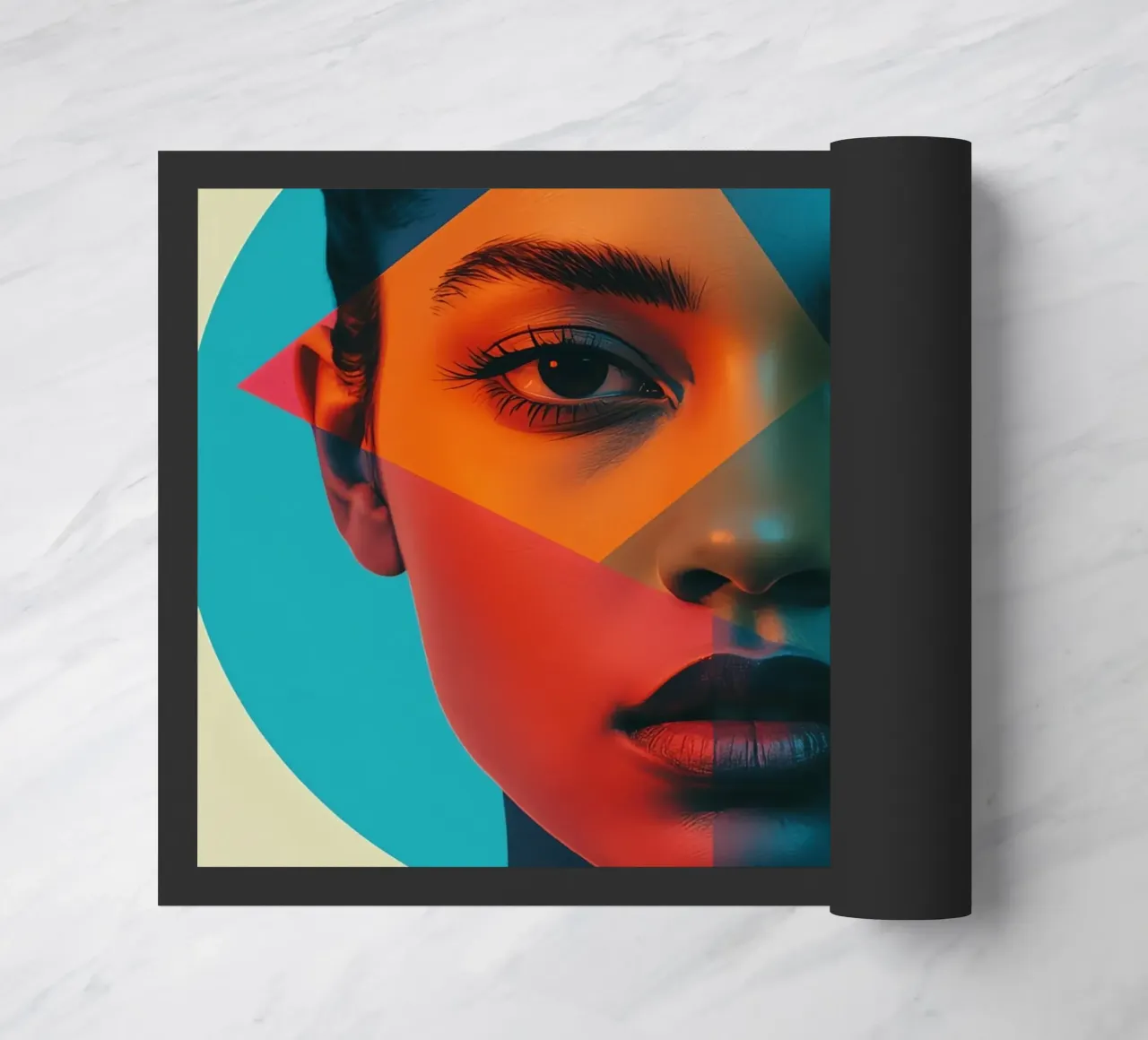 Woman's Face with Geometric Shapes and Color Blocking doormat by DesignDoodle