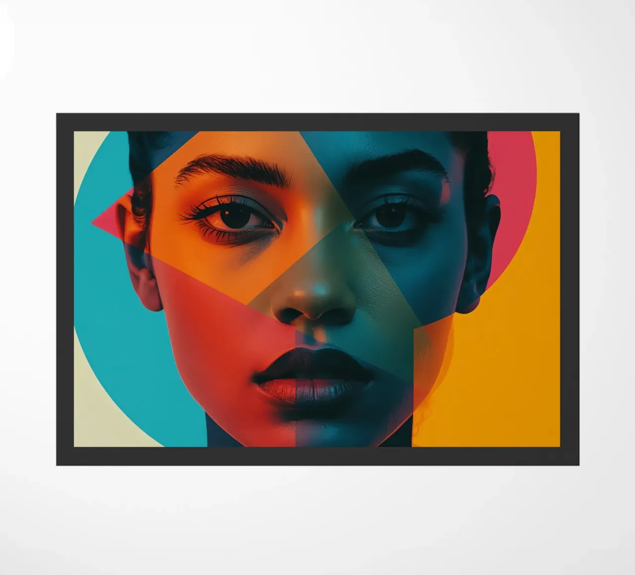 Woman's Face with Geometric Shapes and Color Blocking doormat by DesignDoodle