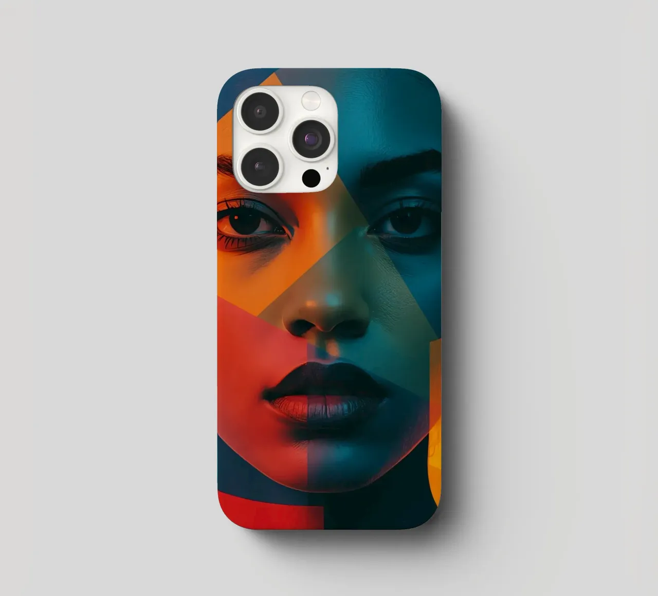 Woman's Face with Geometric Shapes and Color Blocking iphone case by DesignDoodle