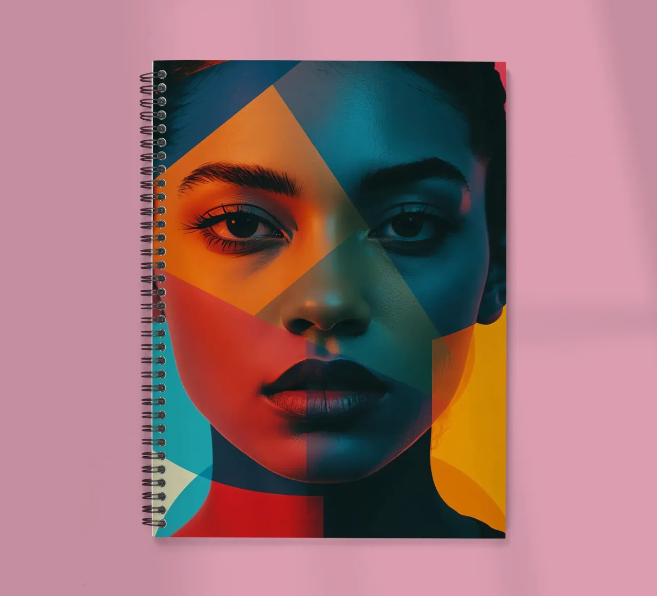 Woman's Face with Geometric Shapes and Color Blocking spiral notebook by DesignDoodle