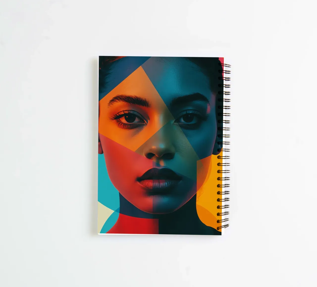 Woman's Face with Geometric Shapes and Color Blocking spiral notebook by DesignDoodle