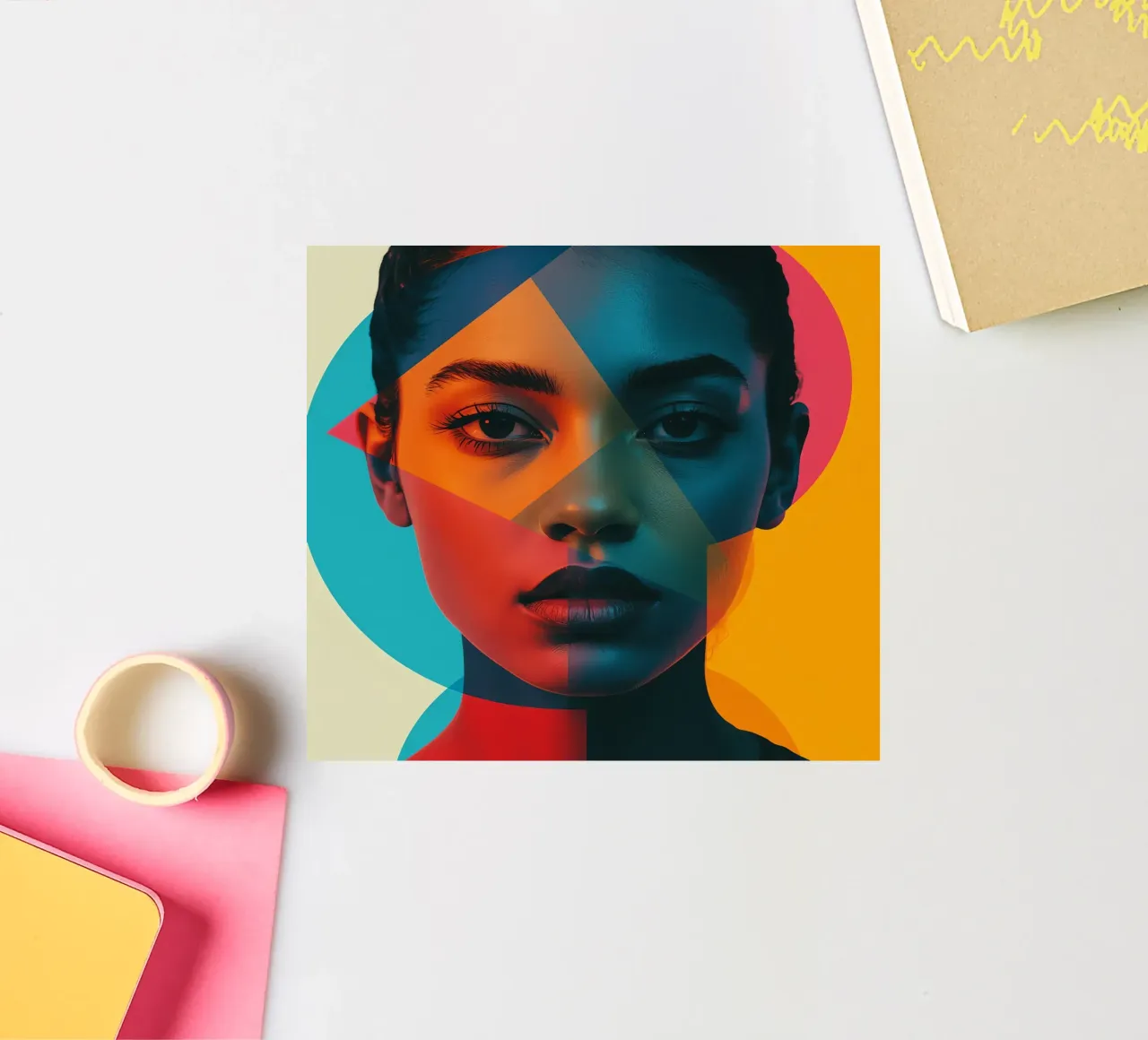 Woman's Face with Geometric Shapes and Color Blocking sticker by DesignDoodle