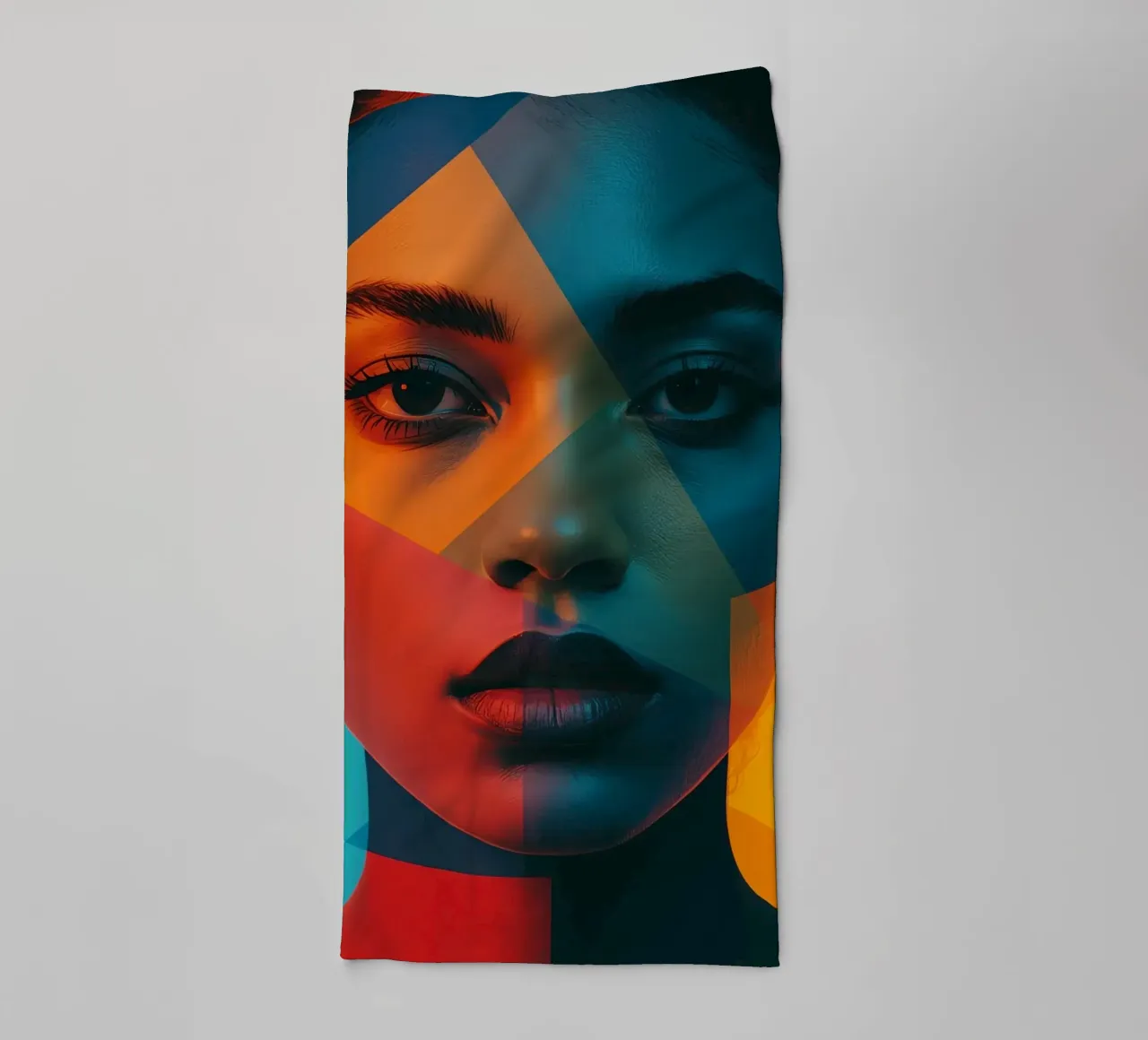 Woman's Face with Geometric Shapes and Color Blocking towel by DesignDoodle
