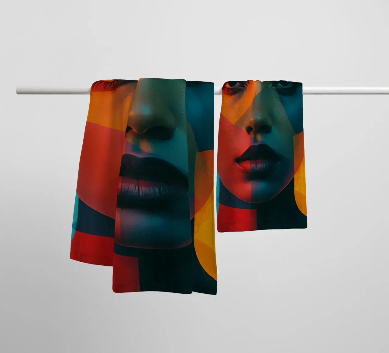 Woman's Face with Geometric Shapes and Color Blocking towel by DesignDoodle