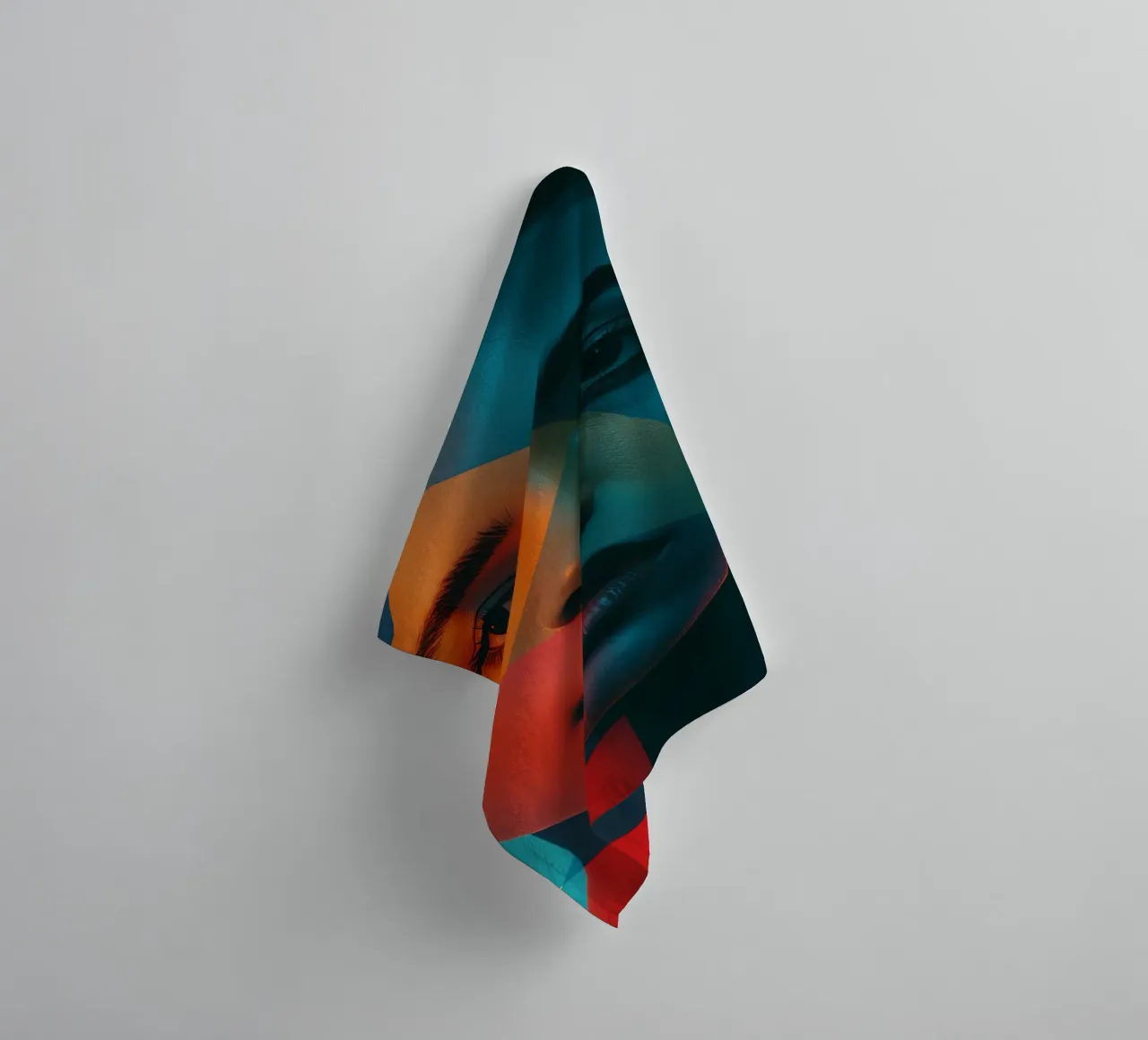 Woman's Face with Geometric Shapes and Color Blocking towel by DesignDoodle