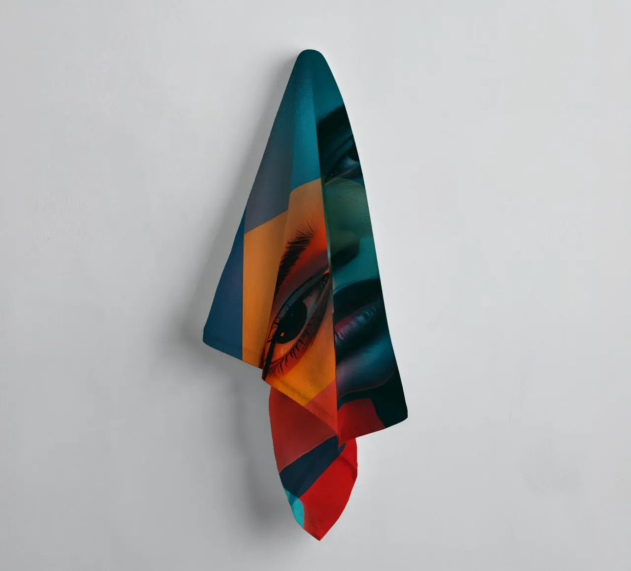 Woman's Face with Geometric Shapes and Color Blocking towel by DesignDoodle