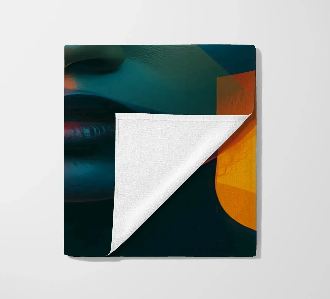 Woman's Face with Geometric Shapes and Color Blocking beach towel by DesignDoodle