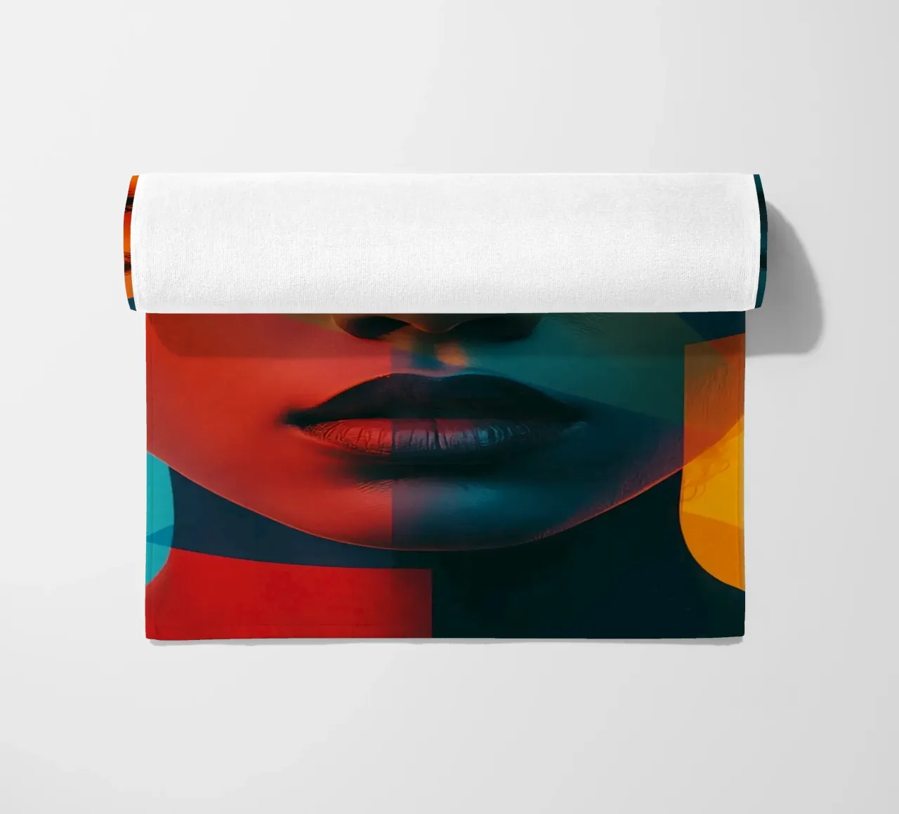 Woman's Face with Geometric Shapes and Color Blocking beach towel by DesignDoodle