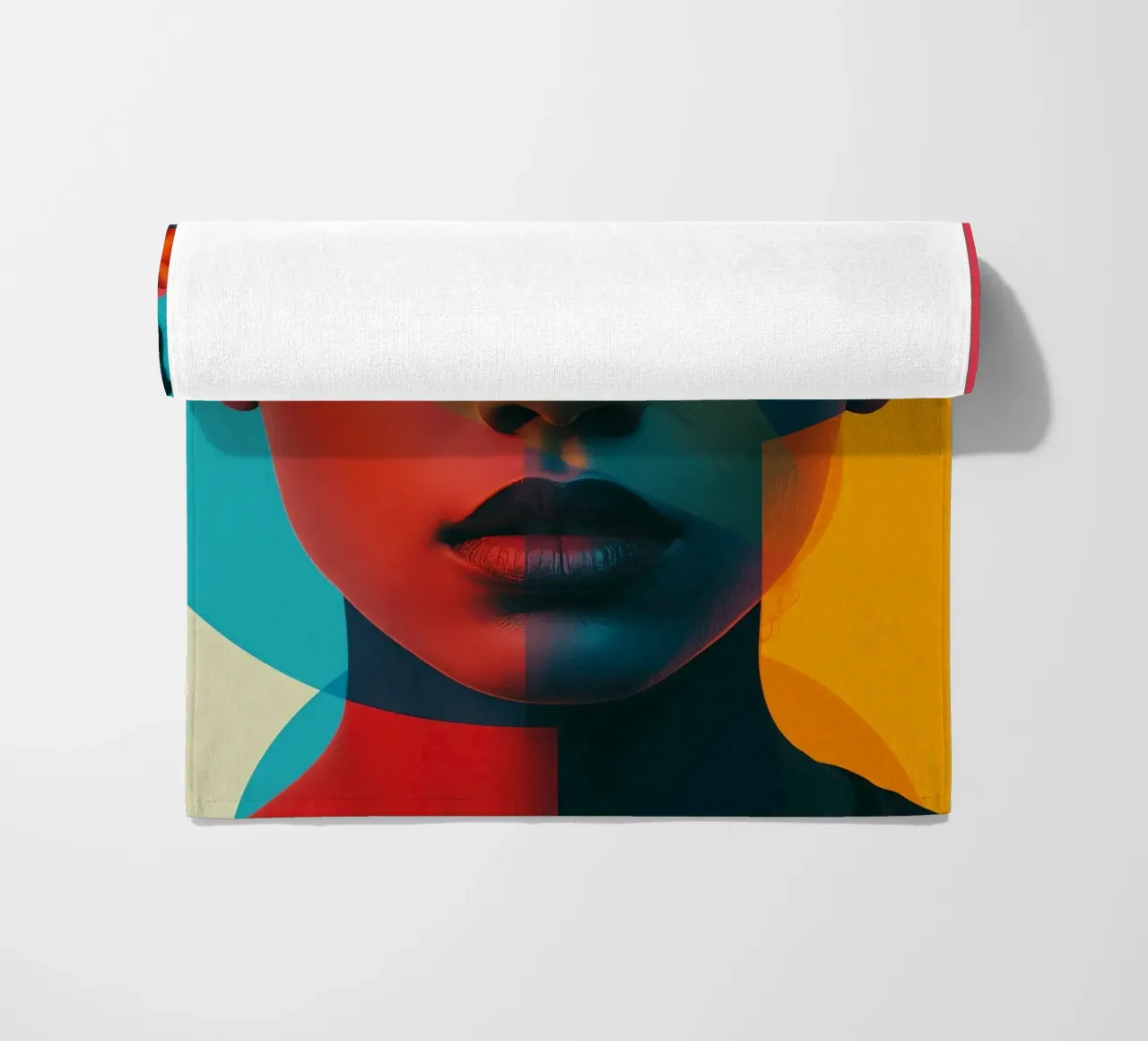 Woman's Face with Geometric Shapes and Color Blocking beach towel by DesignDoodle