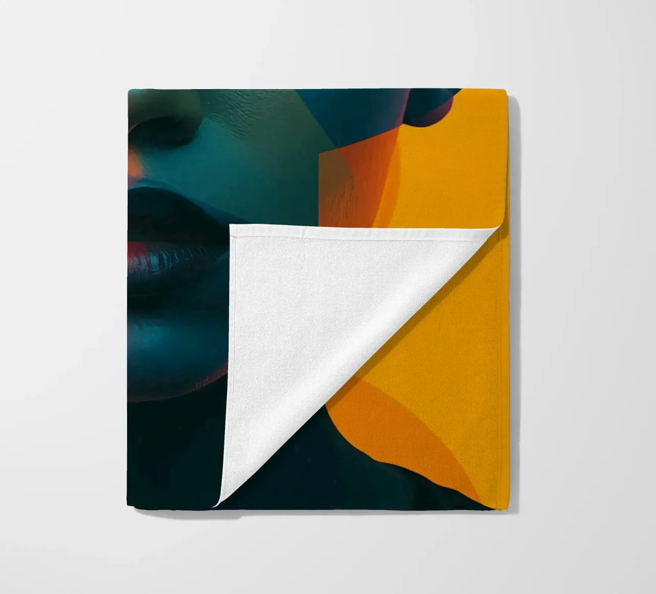 Woman's Face with Geometric Shapes and Color Blocking beach towel by DesignDoodle