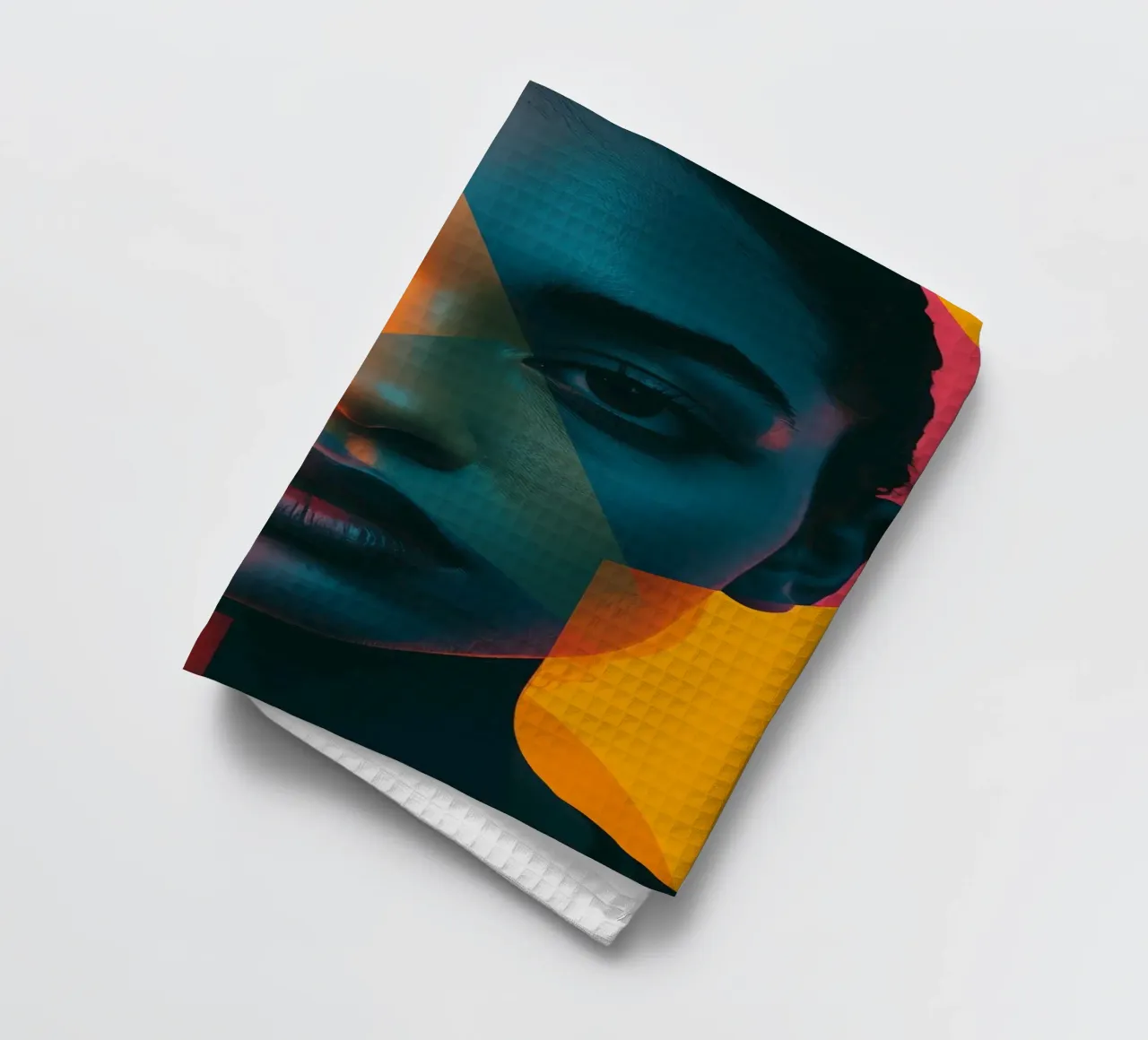 Woman's Face with Geometric Shapes and Color Blocking tea towel by DesignDoodle