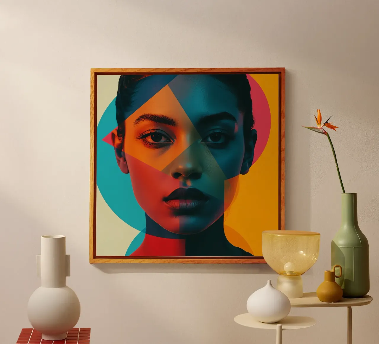 Volto di donna con forme geometriche e blocchi di colore plexiglass da DesignDoodle