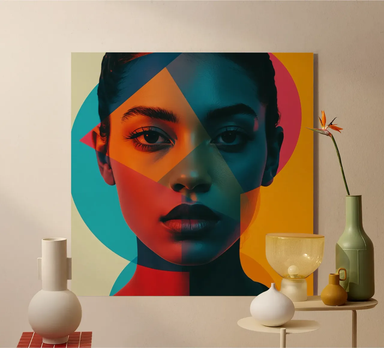 Volto di donna con forme geometriche e blocchi di colore plexiglass da DesignDoodle