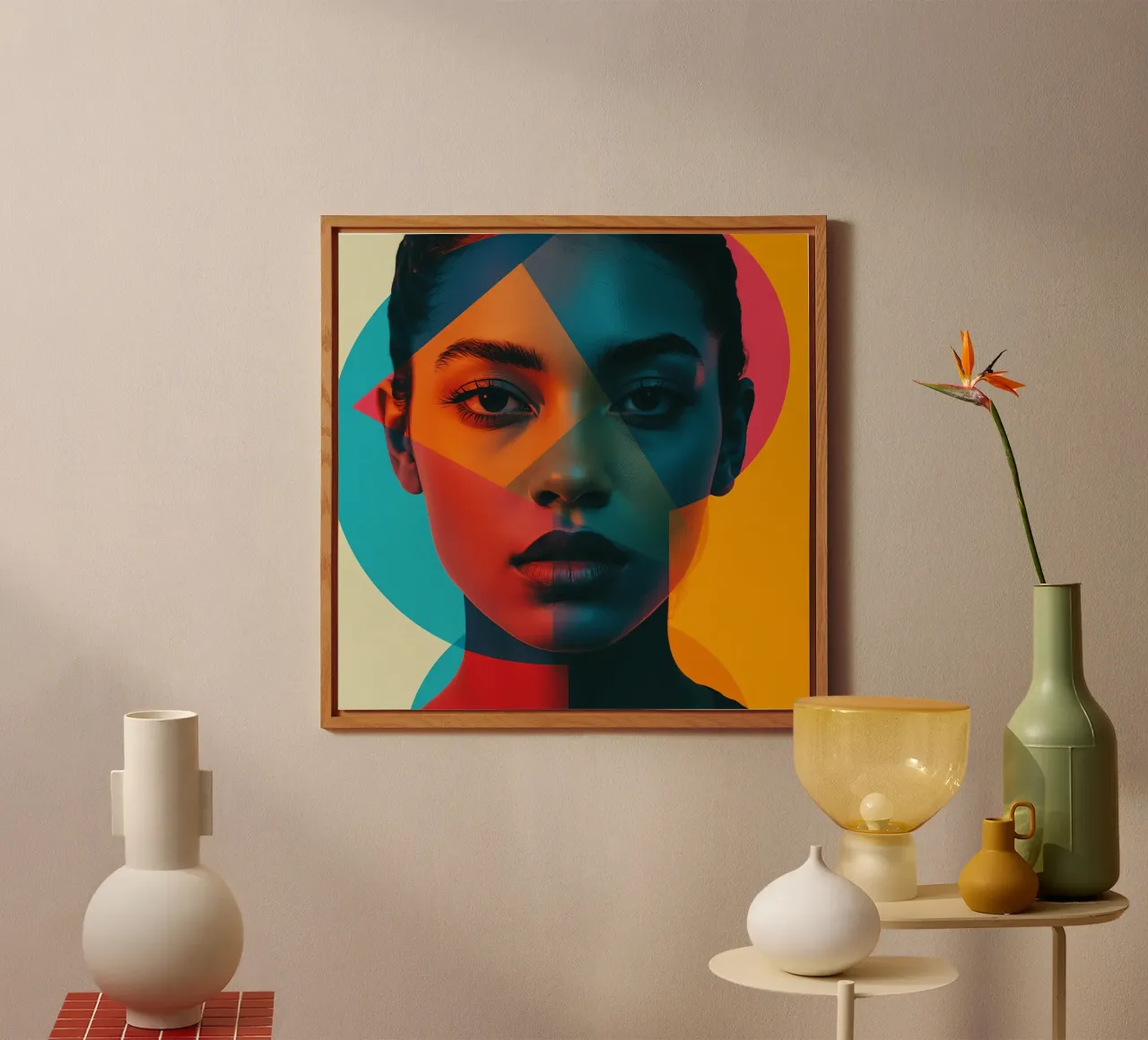 Woman's Face with Geometric Shapes and Color Blocking alu-dibond by DesignDoodle