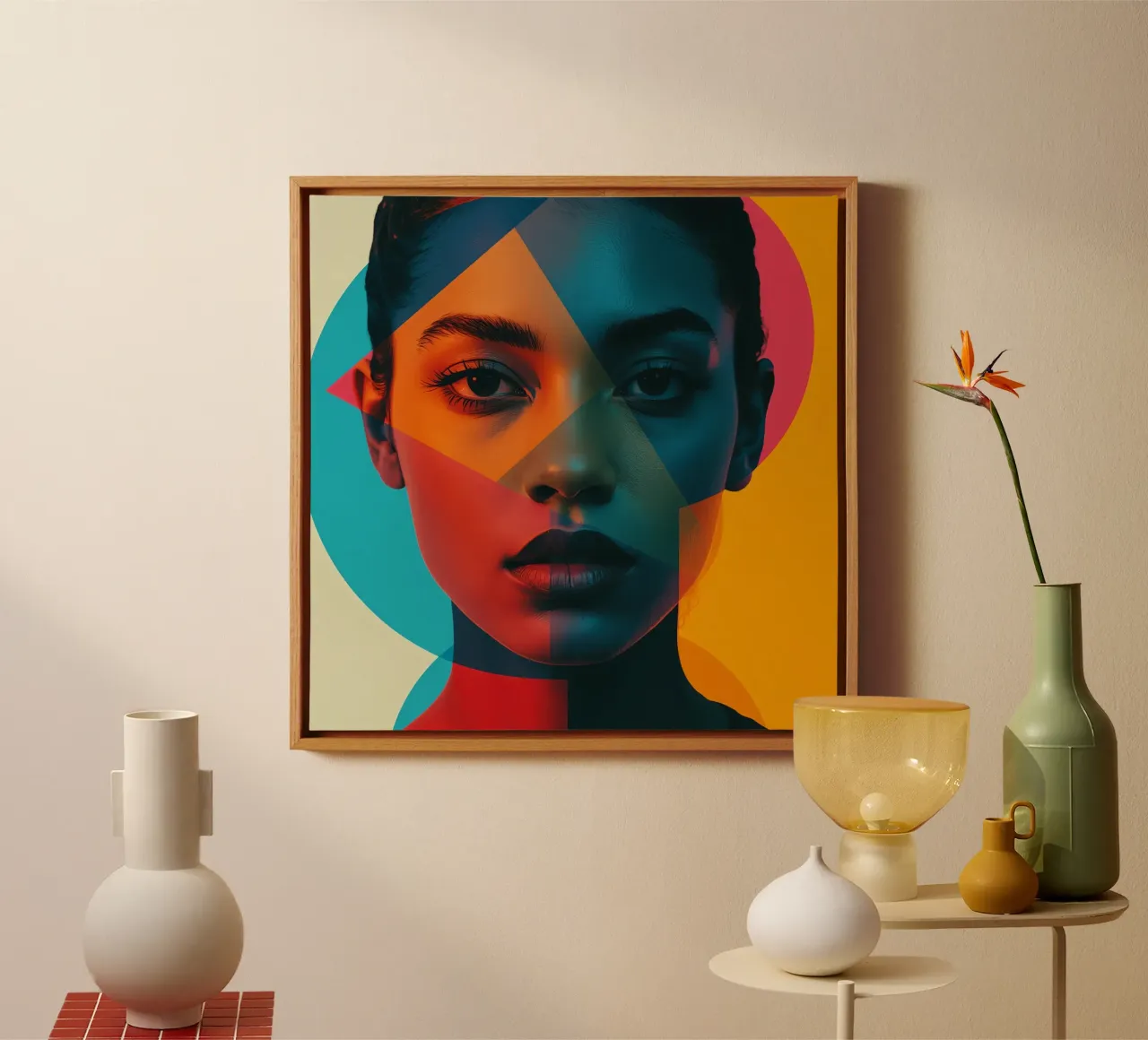 Woman's Face with Geometric Shapes and Color Blocking canvas by DesignDoodle