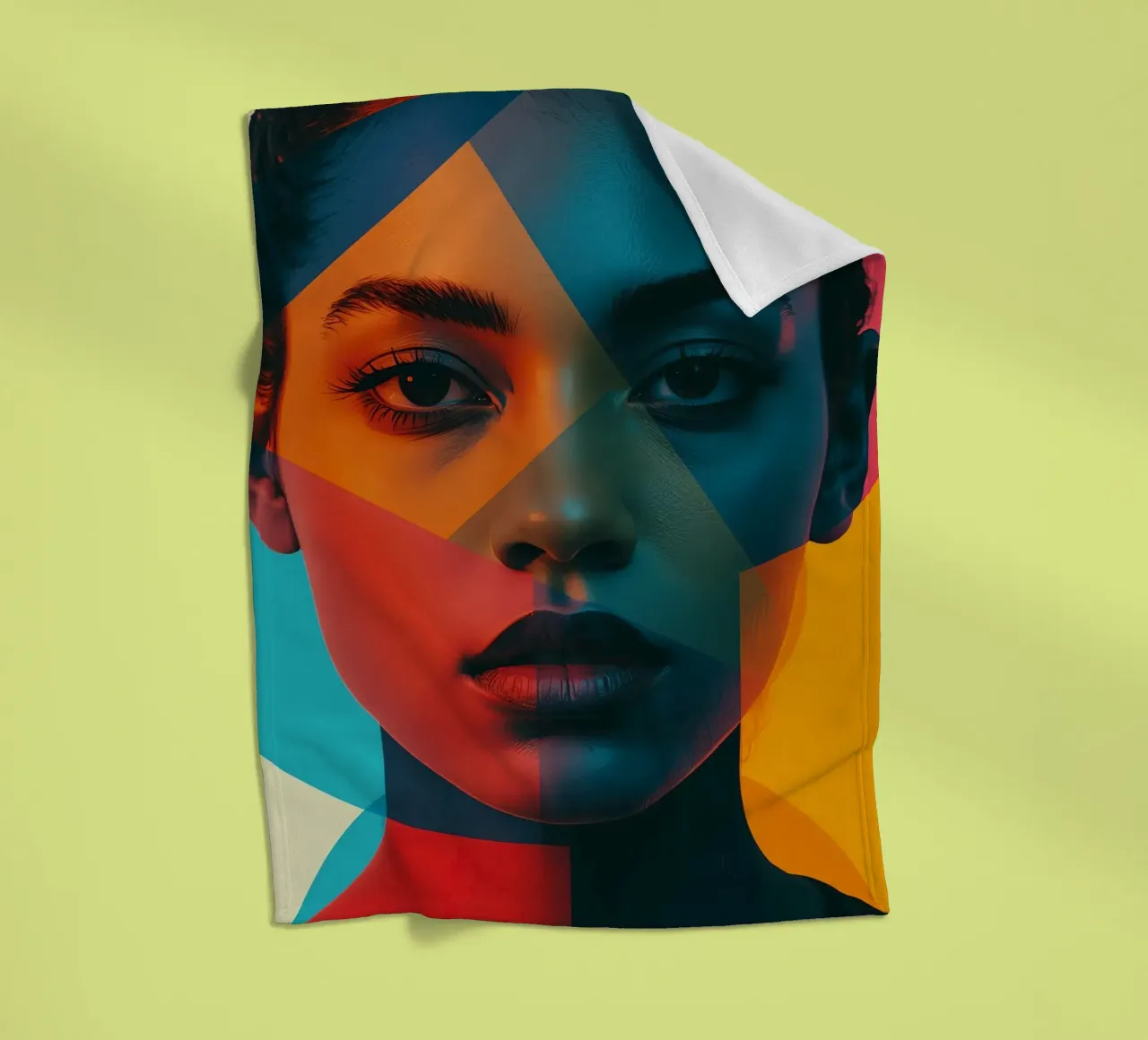 Woman's Face with Geometric Shapes and Color Blocking fleece blanket by DesignDoodle