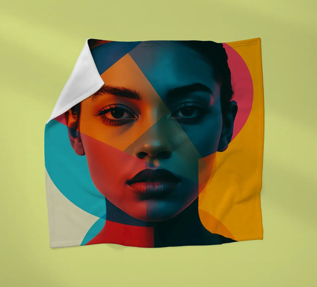 Woman's Face with Geometric Shapes and Color Blocking fleece blanket by DesignDoodle